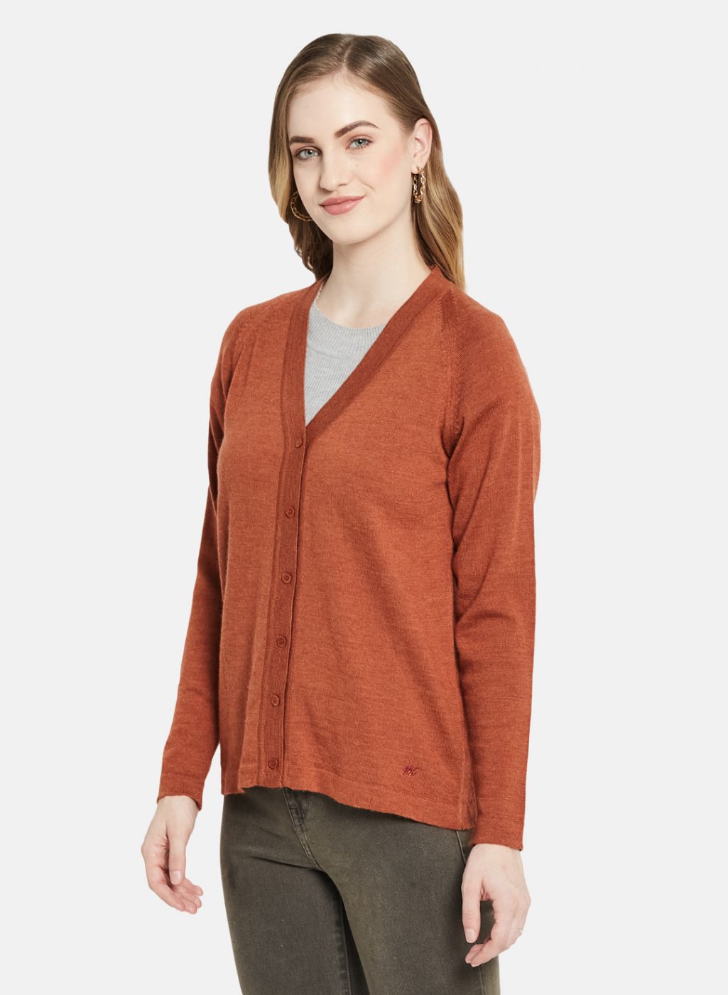 Women Orange Solid Cardigan