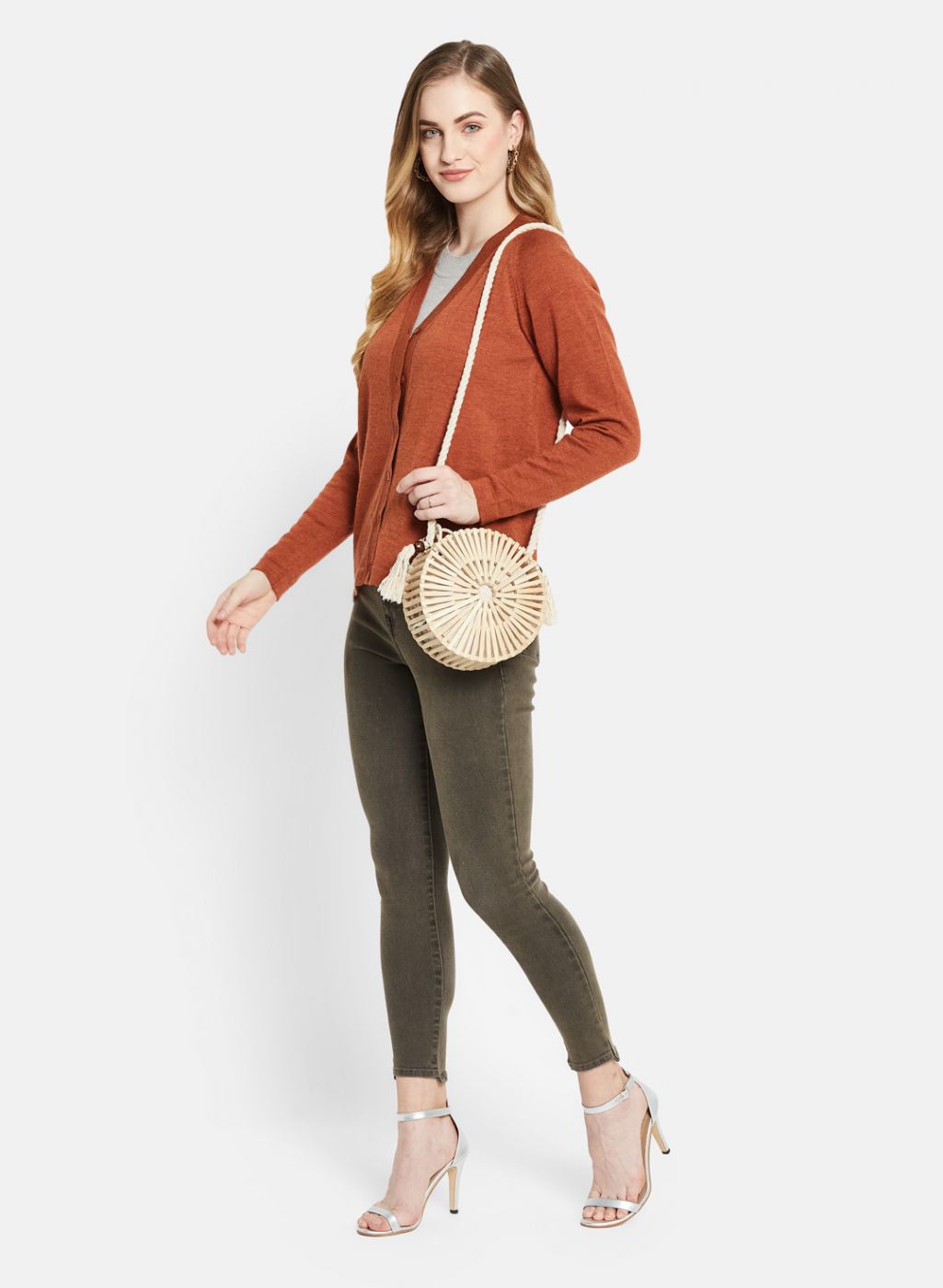 Women Orange Solid Cardigan