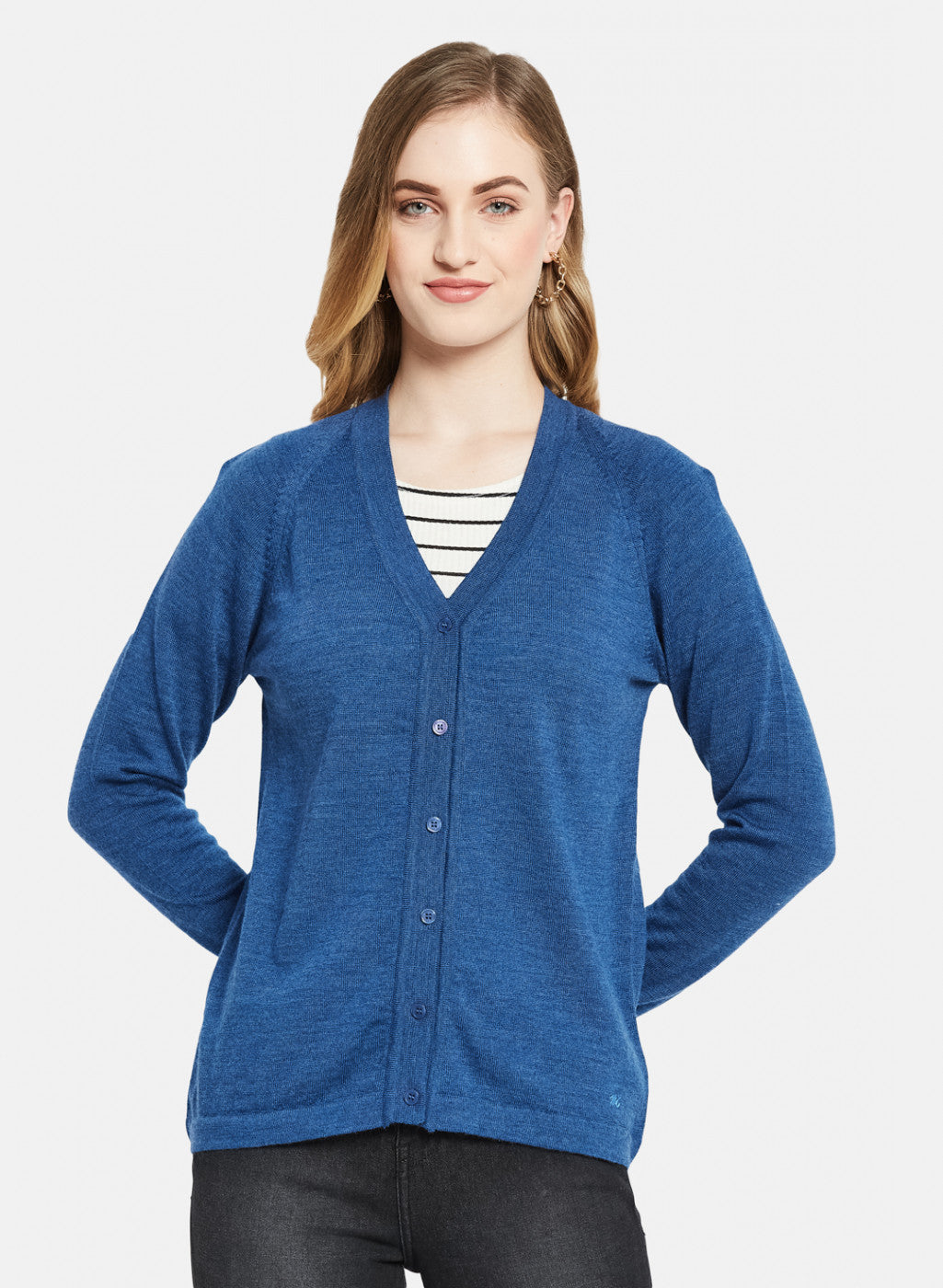 Women Blue Solid Cardigan