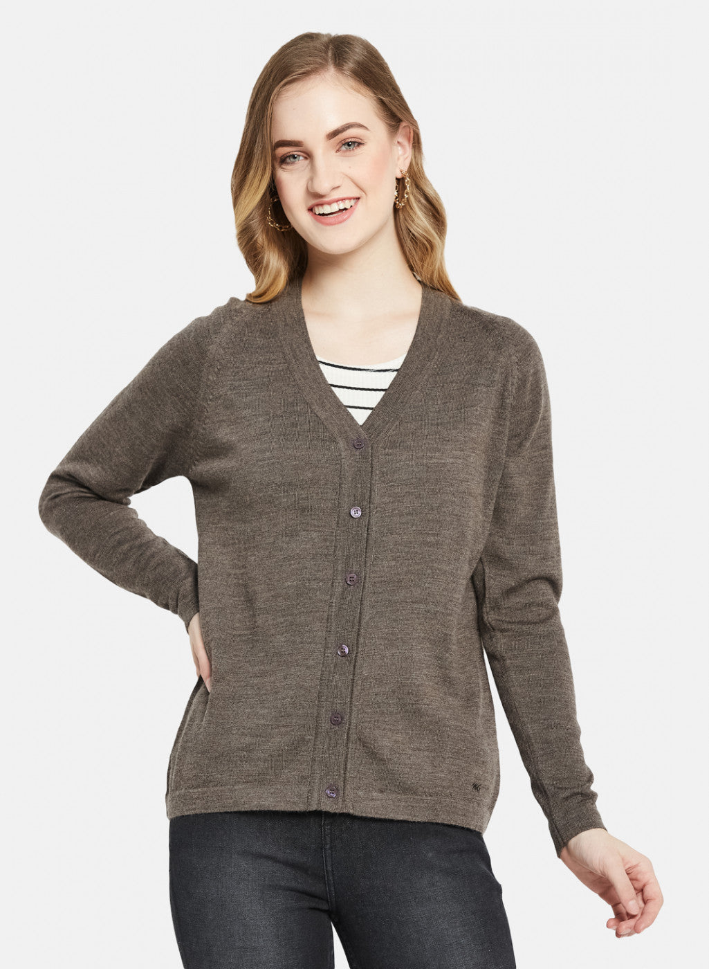 Women Brown Solid Cardigan