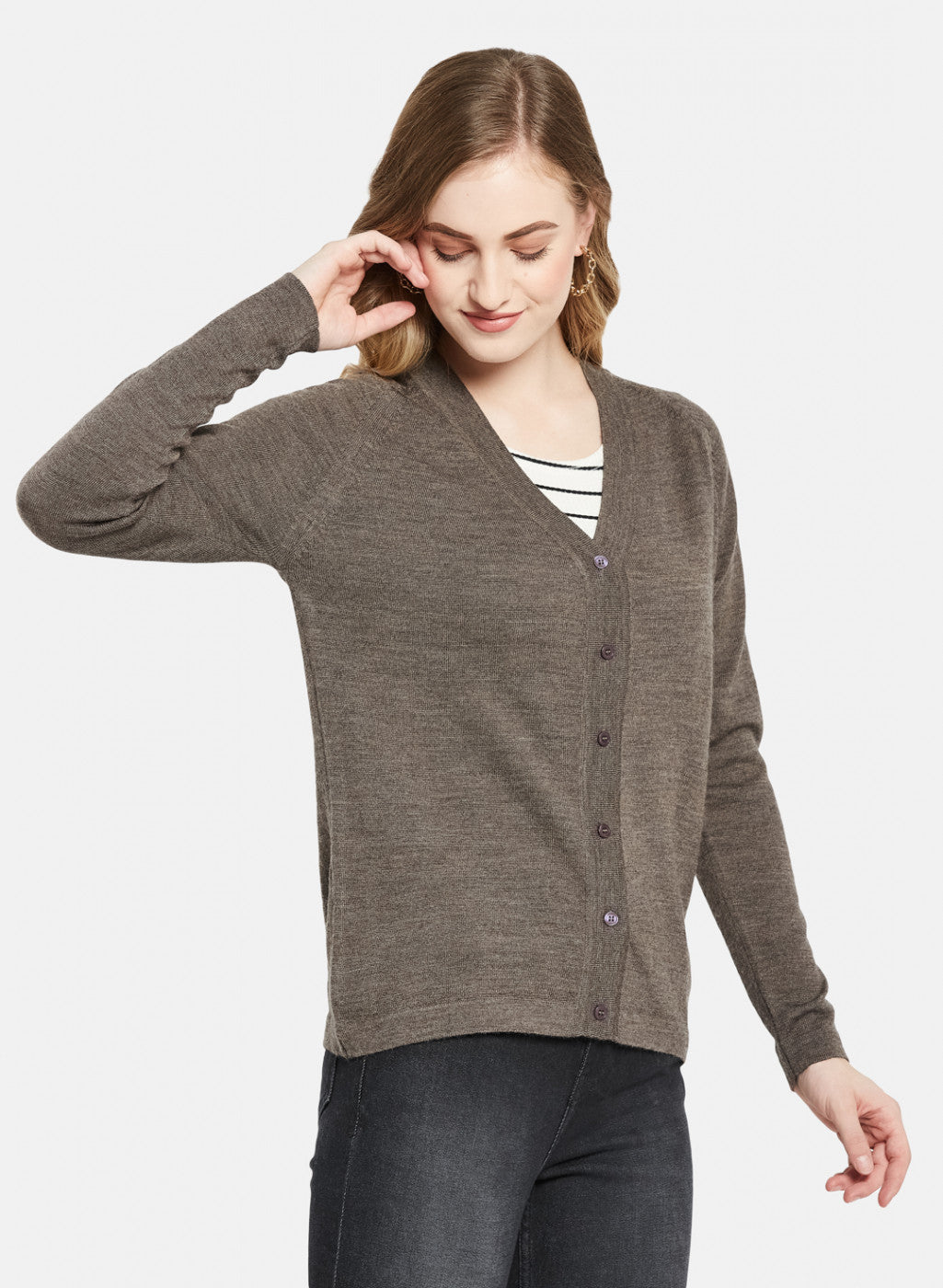 Women Brown Solid Cardigan