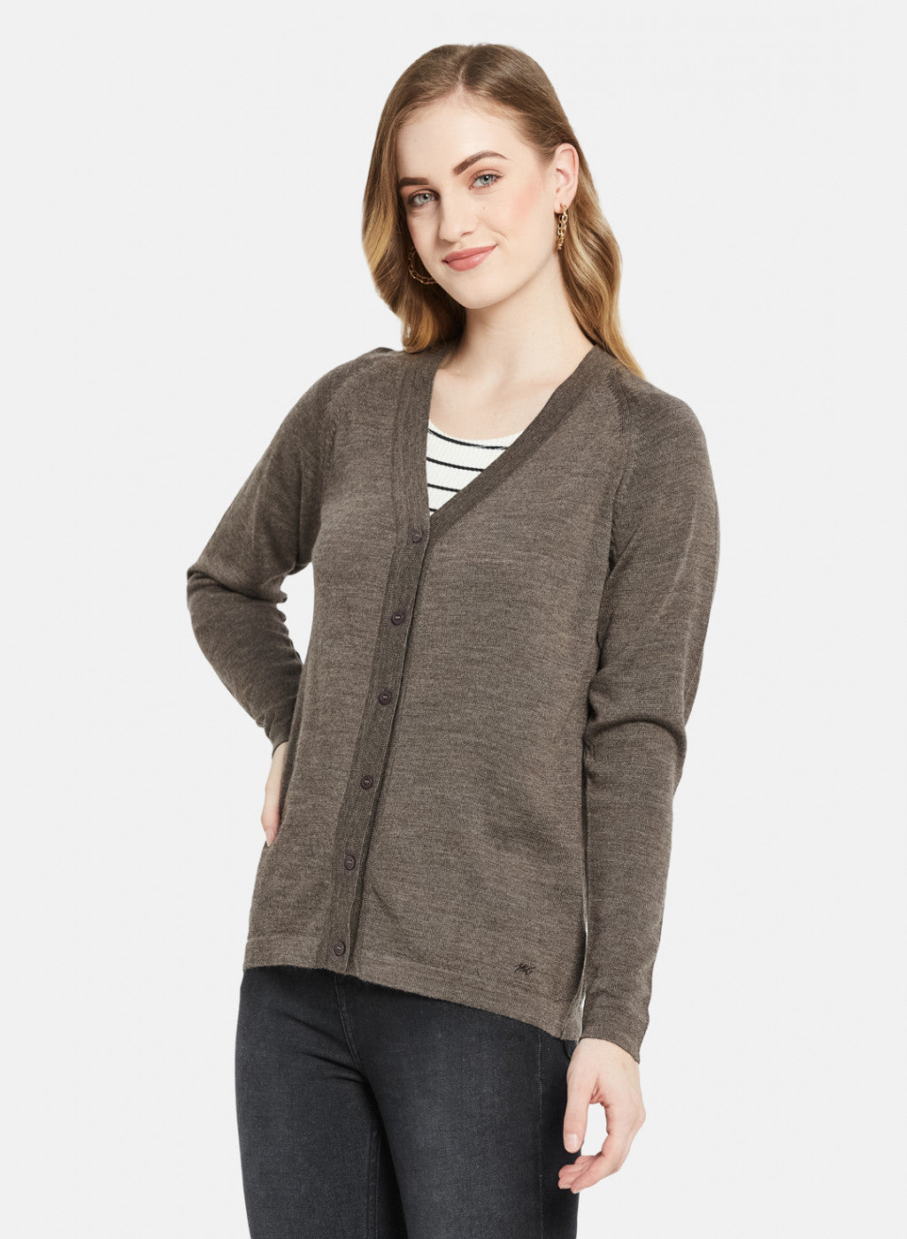 Women Brown Solid Cardigan
