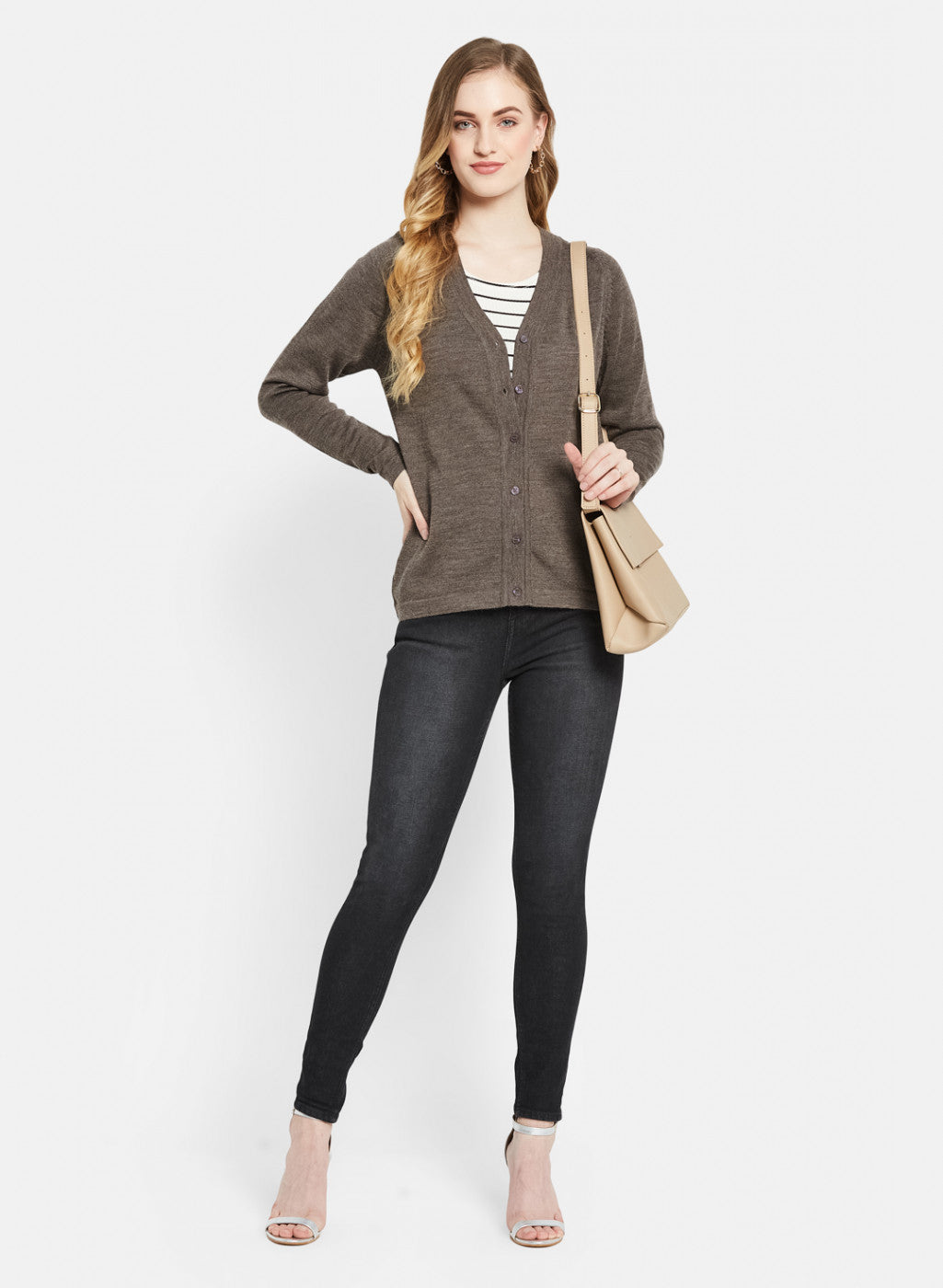 Women Brown Solid Cardigan