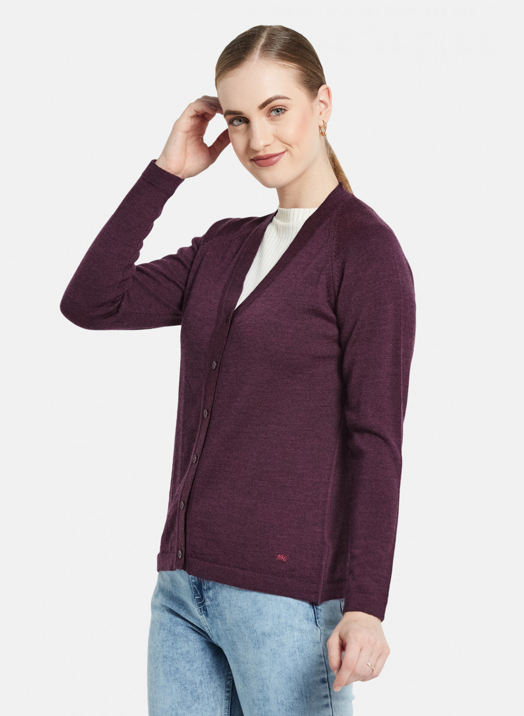 Women Purple Solid Cardigan