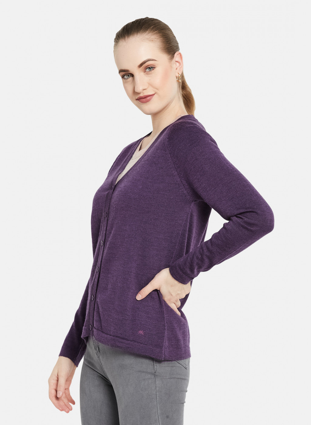 Women Purple Solid Cardigan