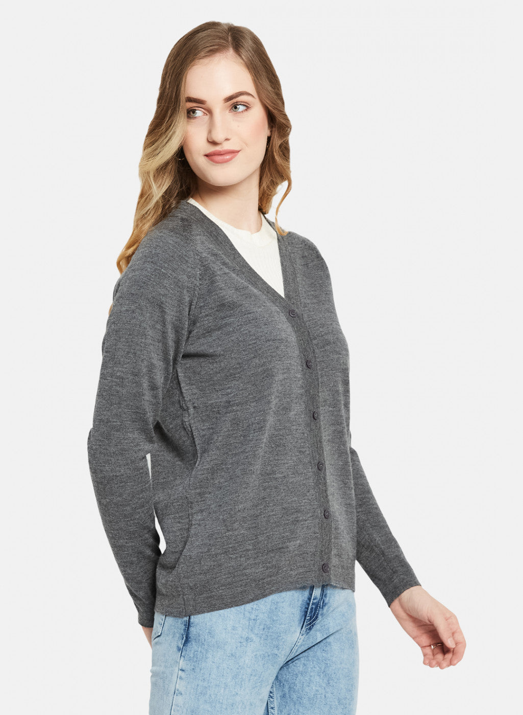 Women Grey Solid Cardigan