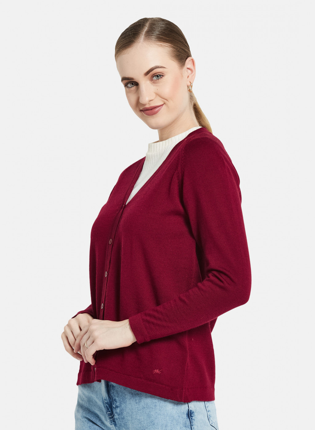 Women Maroon Solid Cardigan