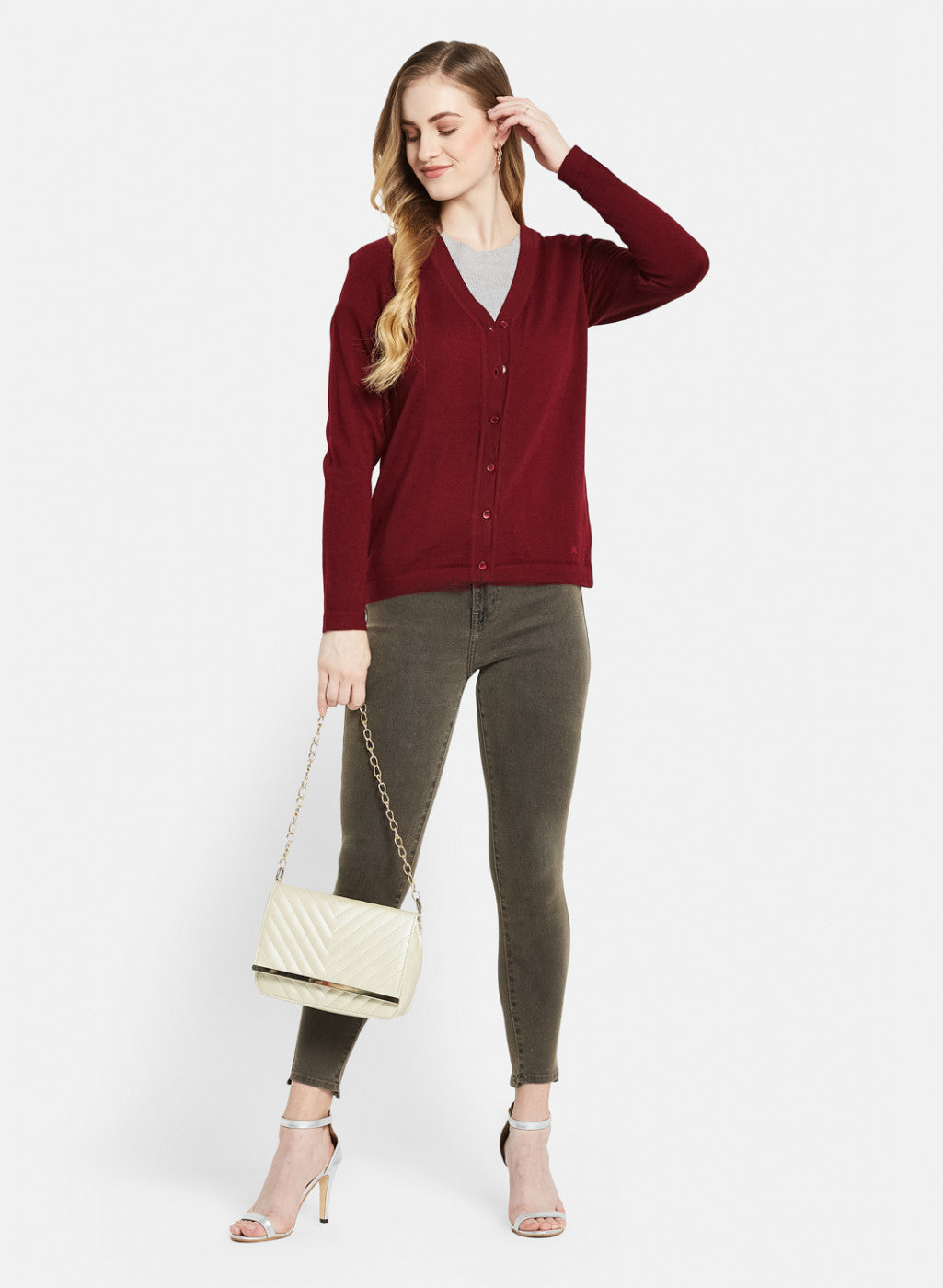 Women Dark Maroon Solid Cardigan