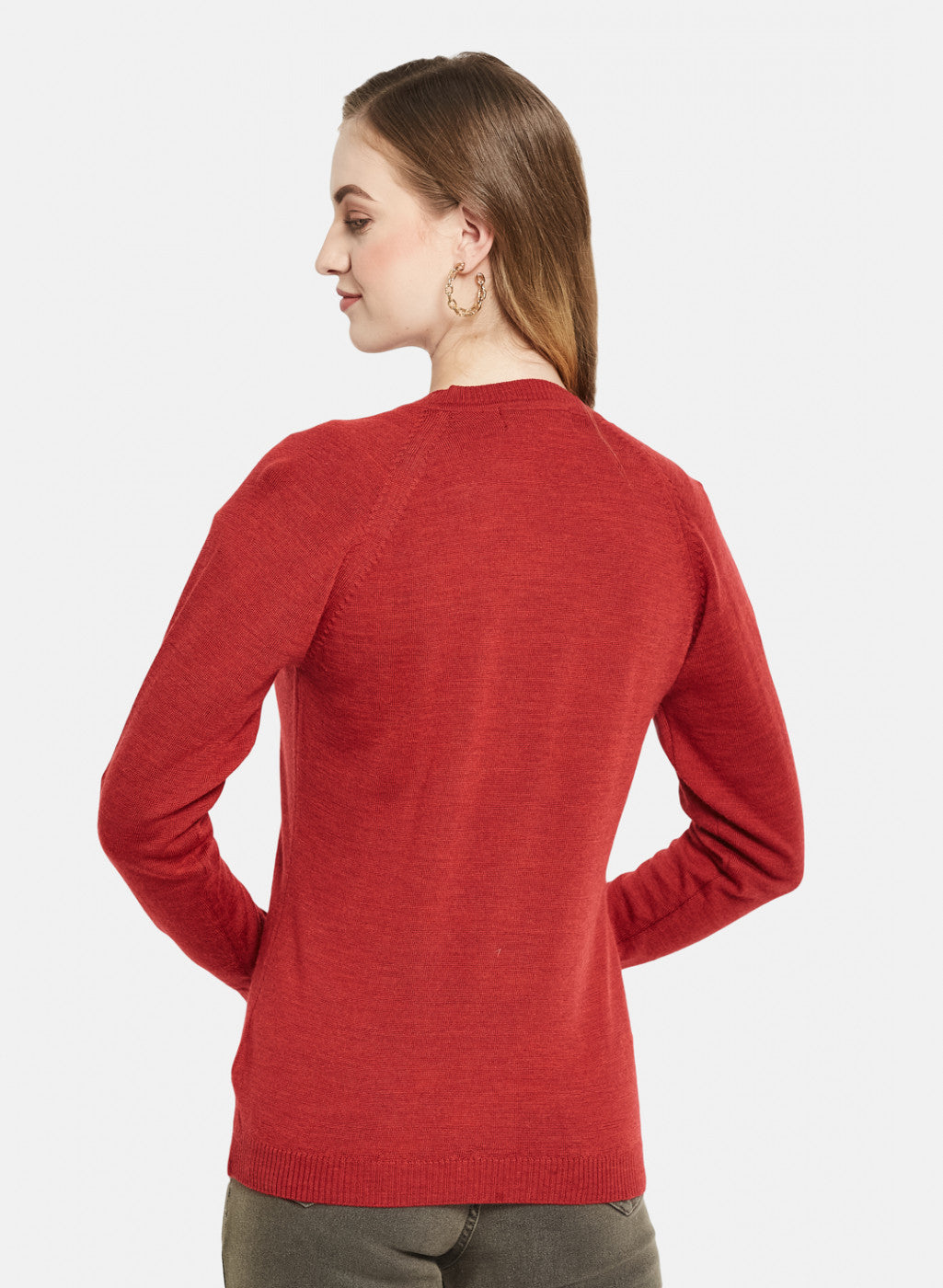 Women Red Solid Cardigan