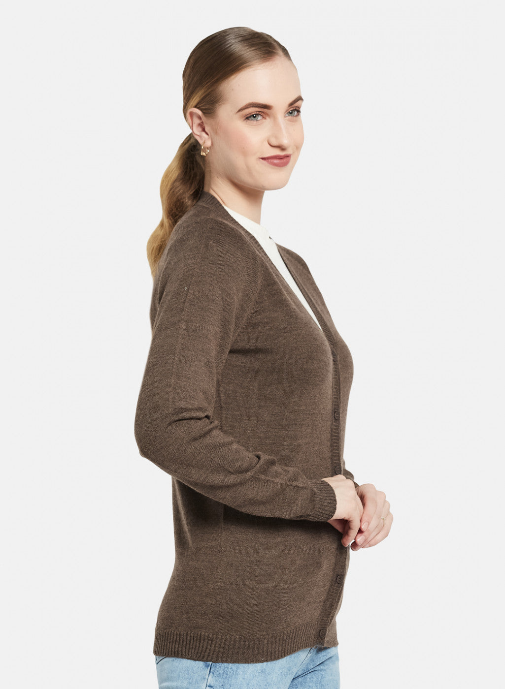 Women Brown Solid Cardigan