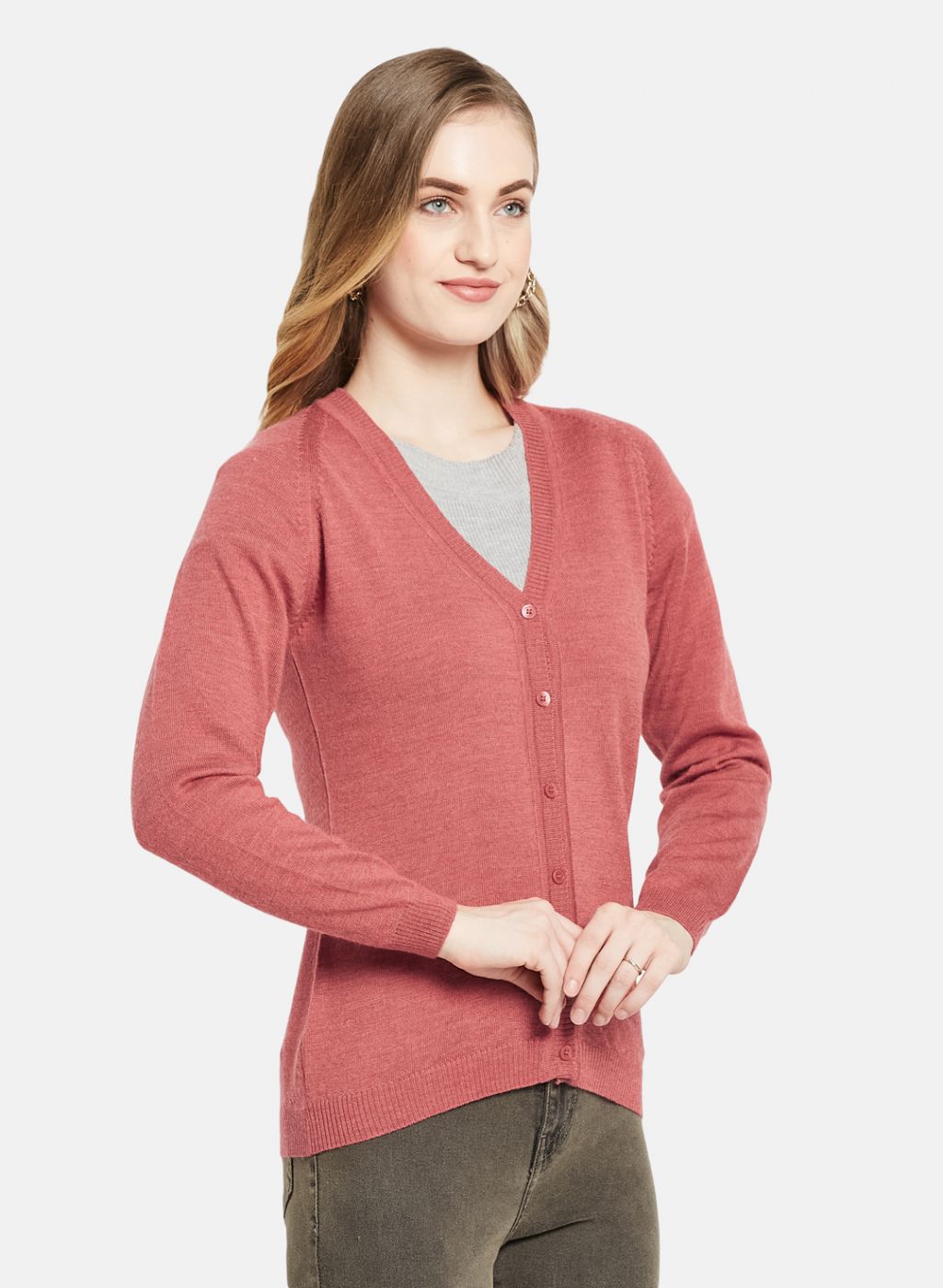 Women Red Solid Cardigan