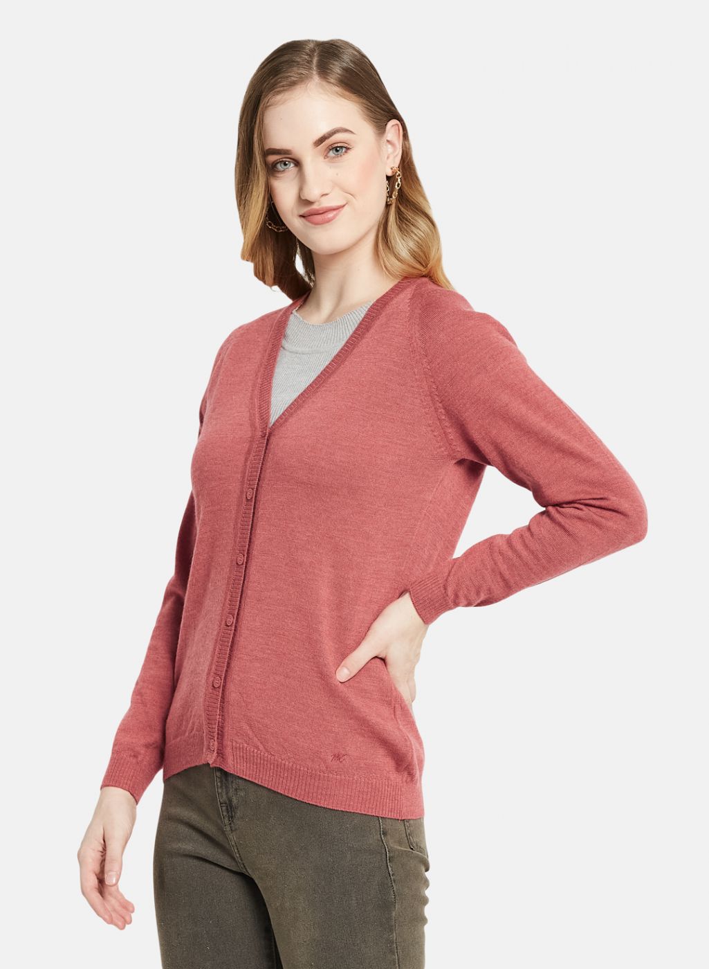 Women Red Solid Cardigan