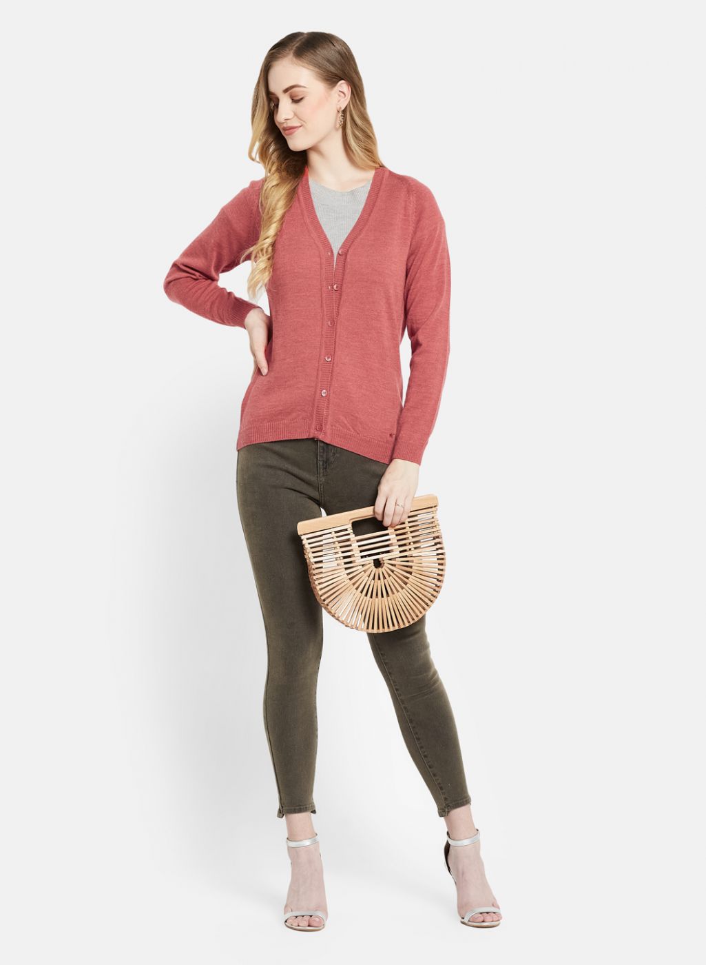 Women Red Solid Cardigan