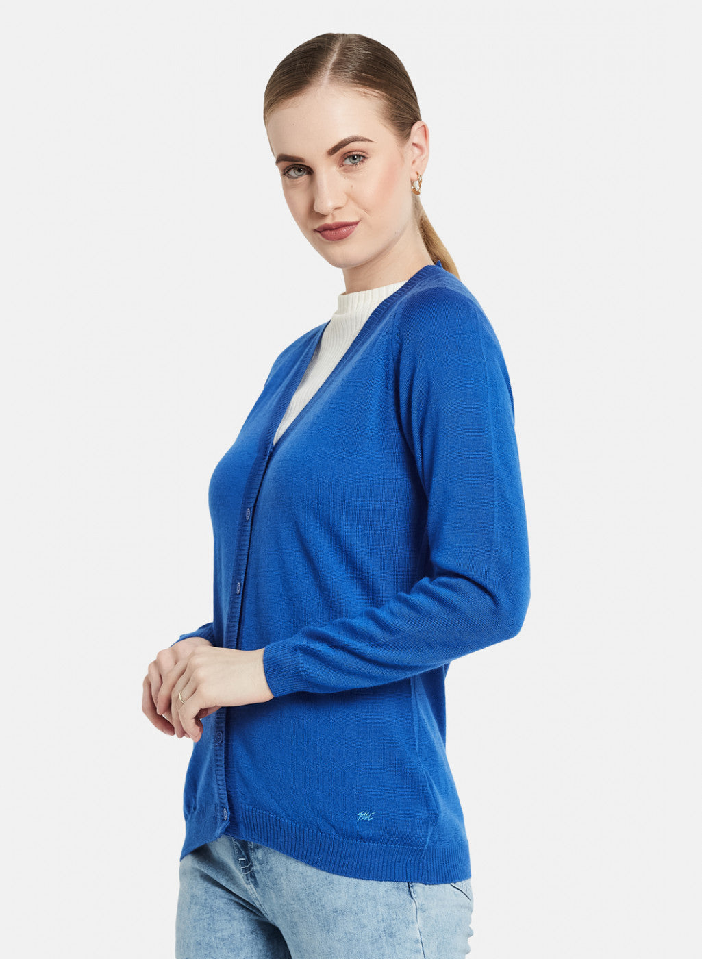 Women Blue Solid Cardigan