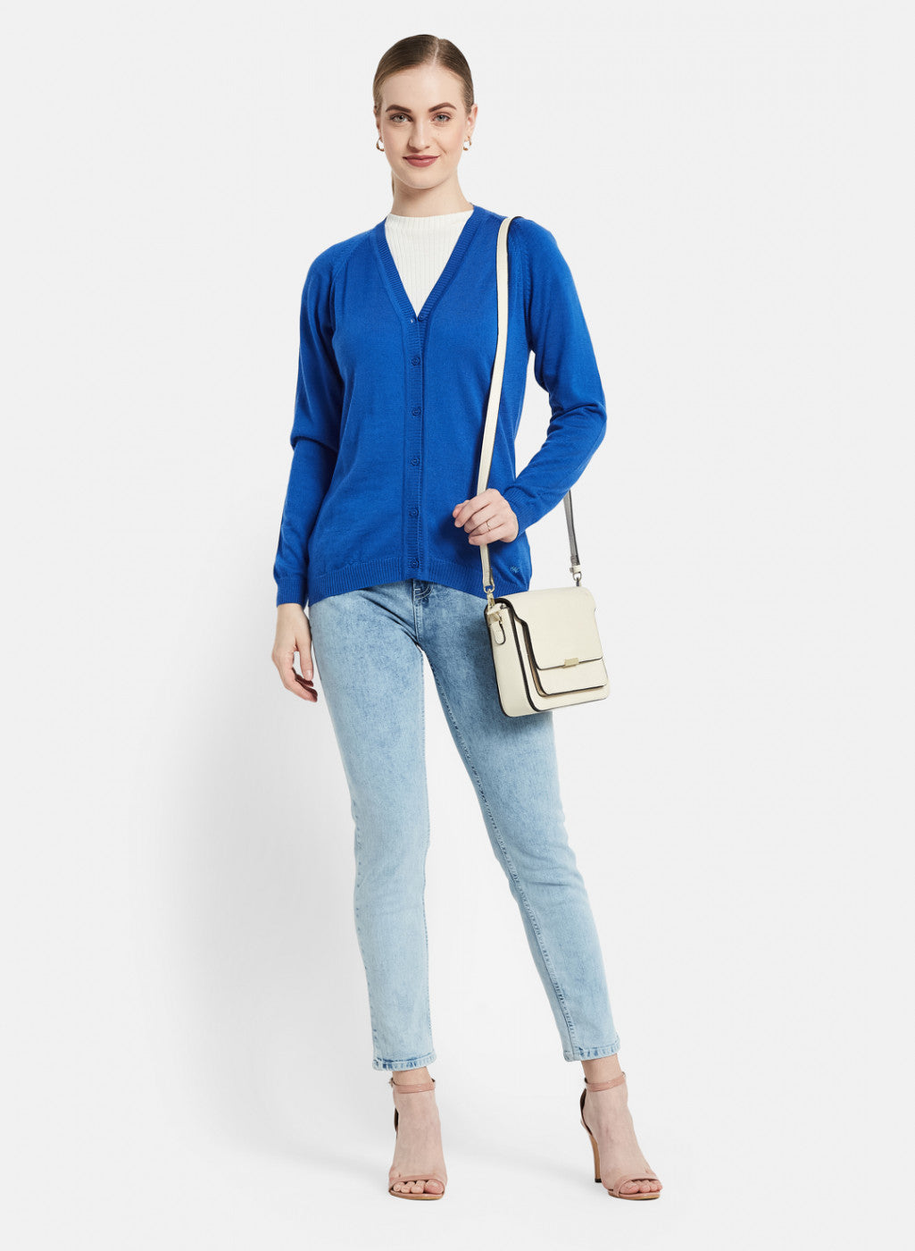 Women Blue Solid Cardigan