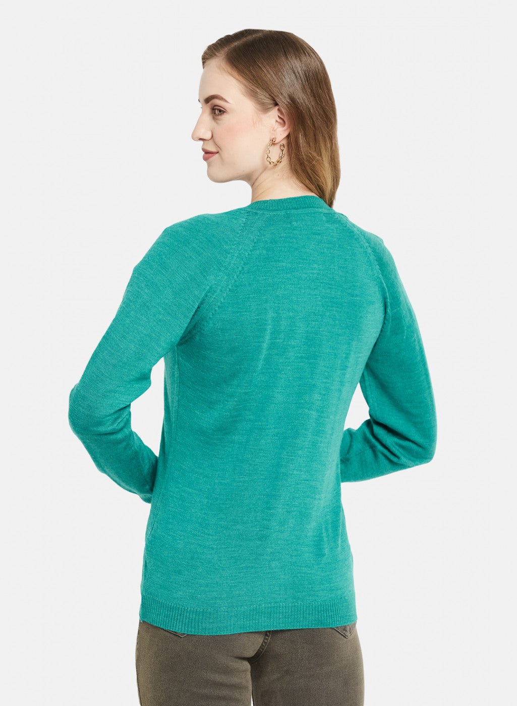 Women Aqua Green Solid Cardigan