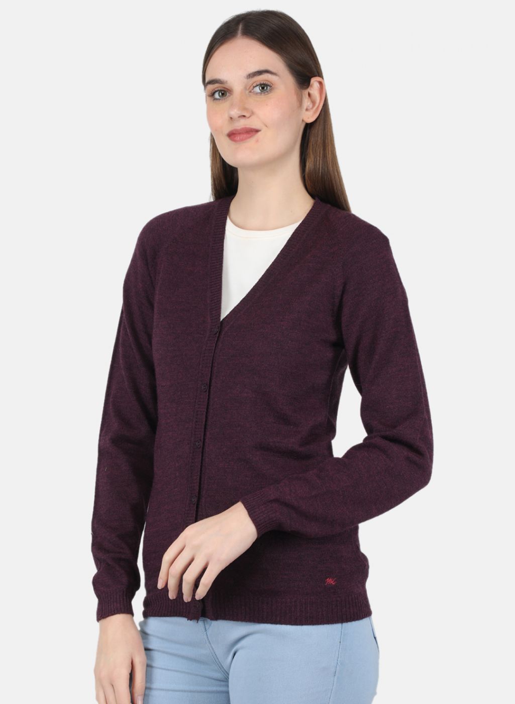 Women Maroon Solid Cardigan