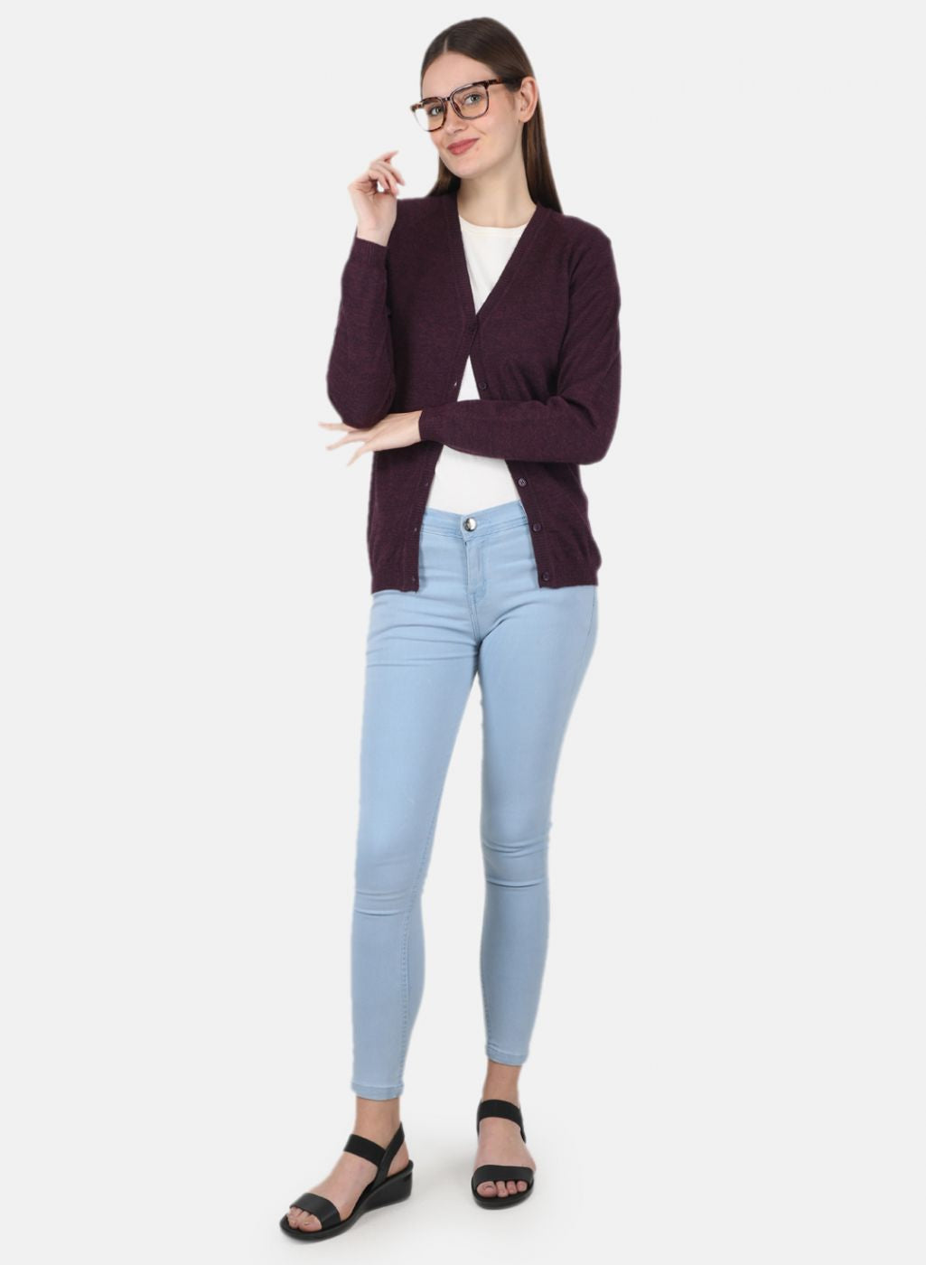 Women Maroon Solid Cardigan