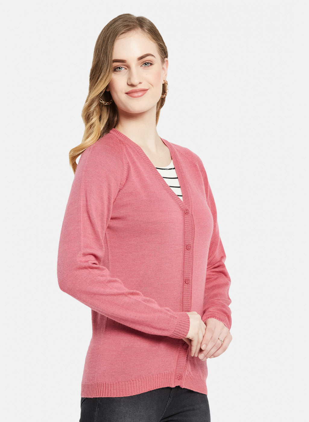 Women Pink Solid Cardigan