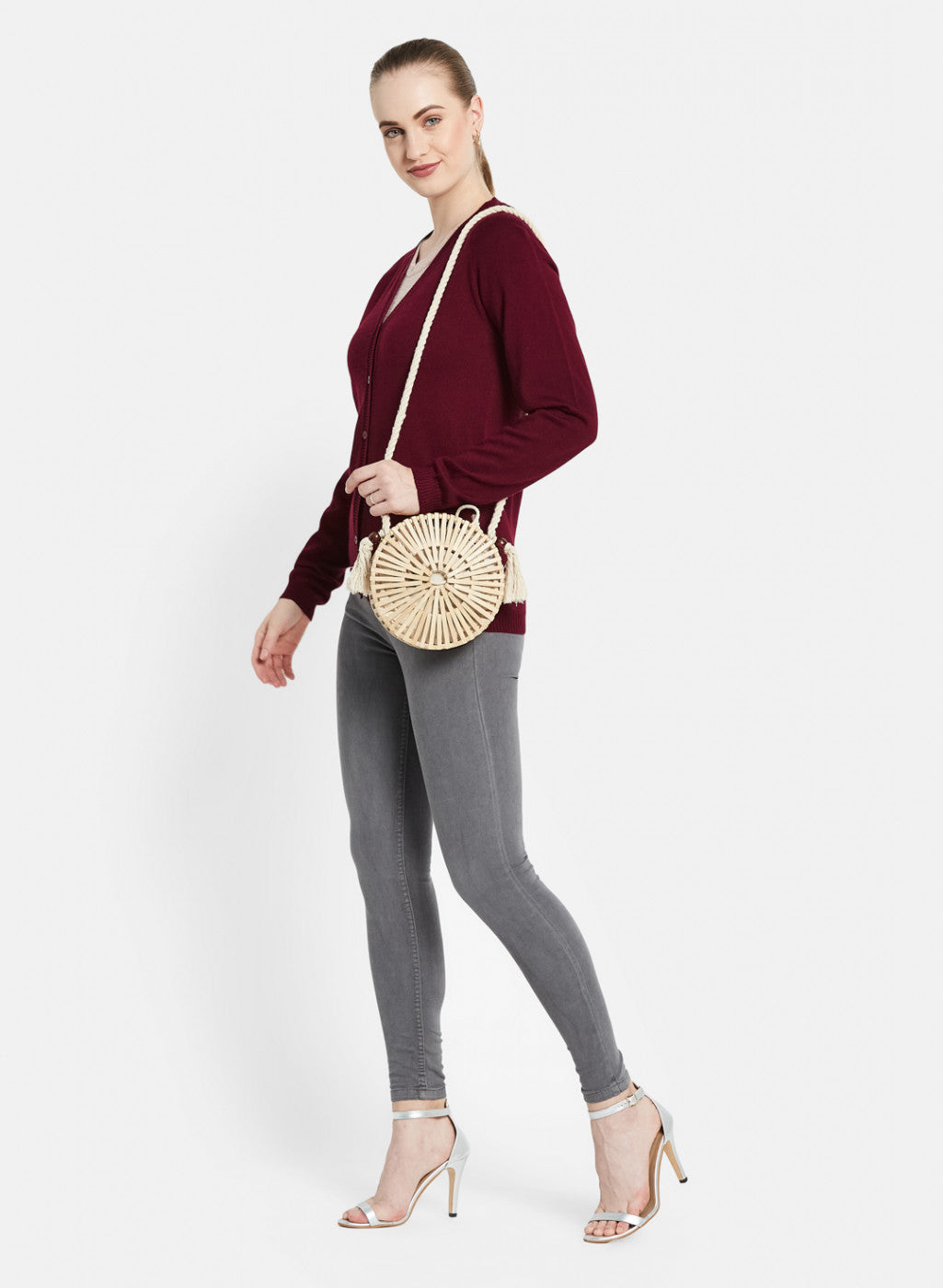 Women Dark Maroon Solid Cardigan