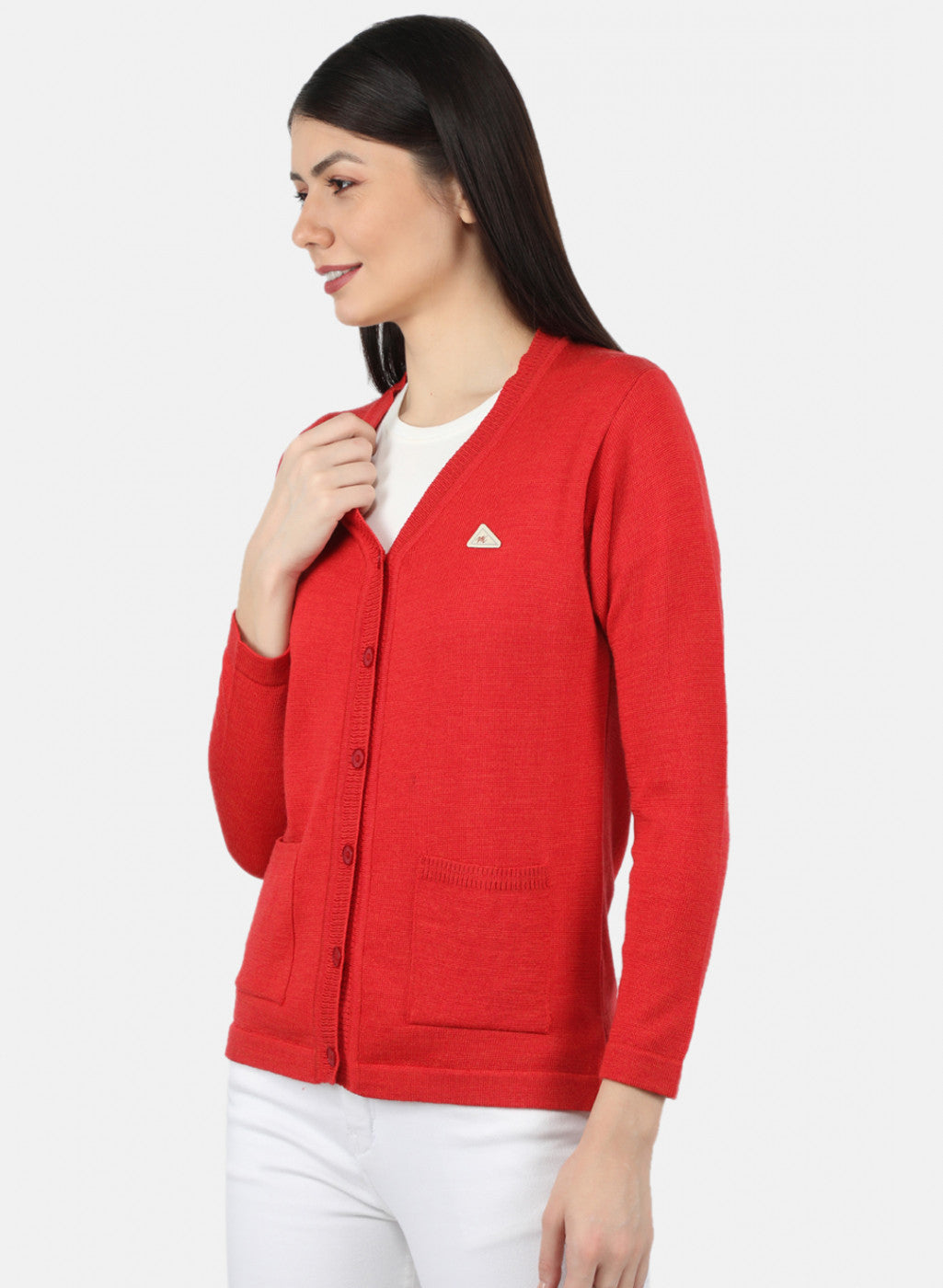 Women Red Solid Cardigan