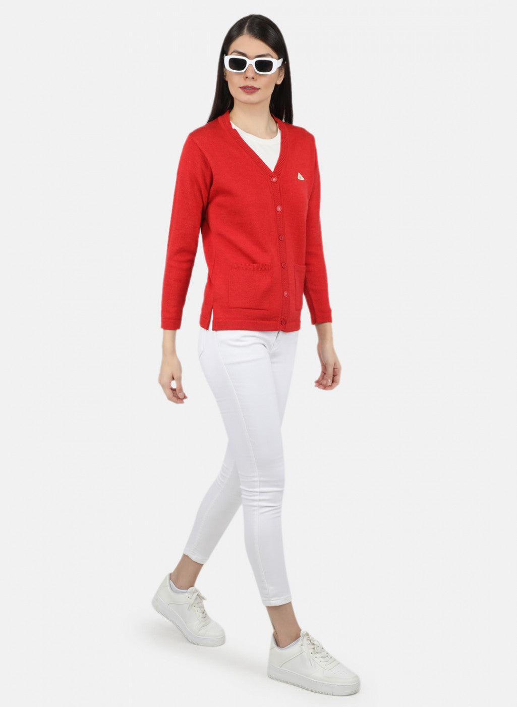 Women Red Solid Cardigan