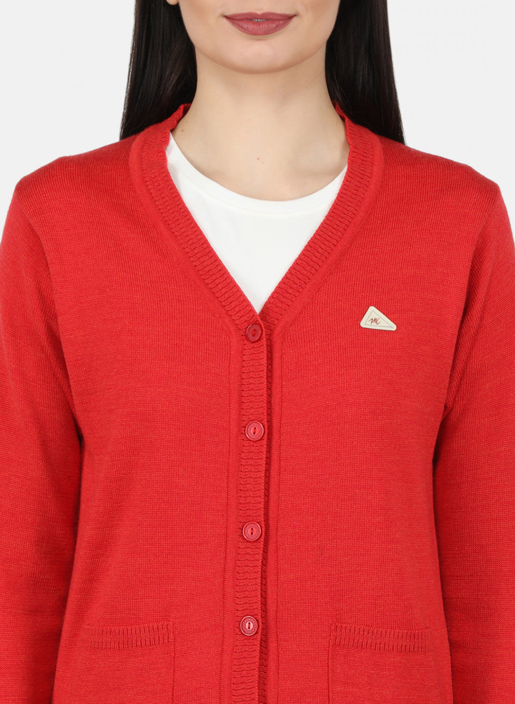 Women Red Solid Cardigan