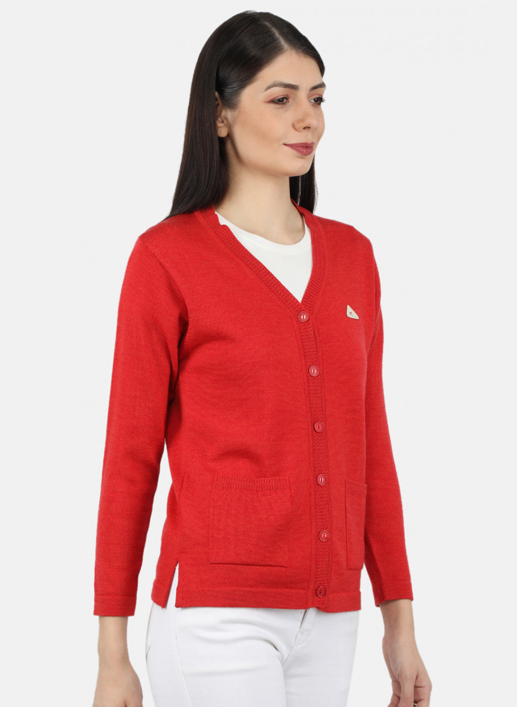 Women Red Solid Cardigan