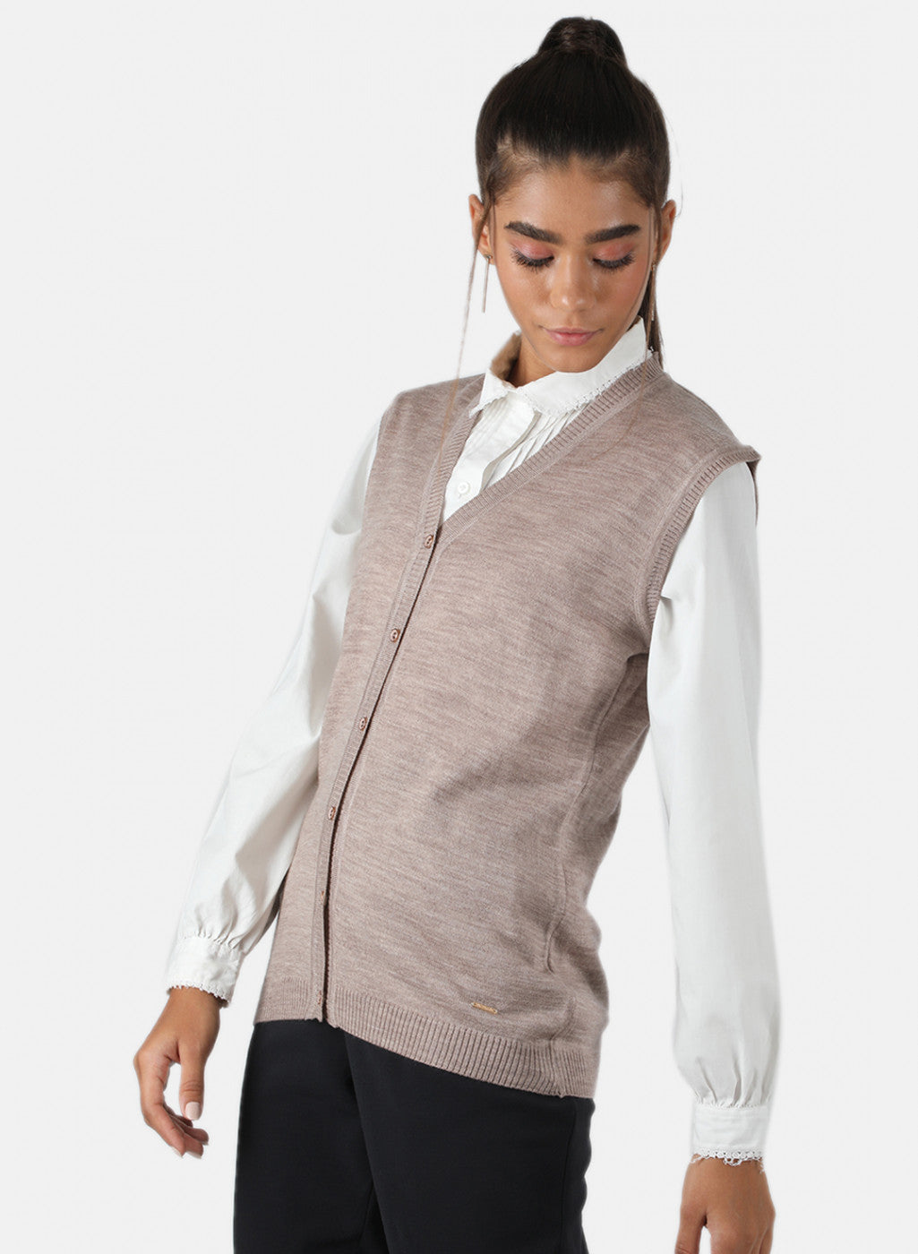Women Beige Solid Cardigan