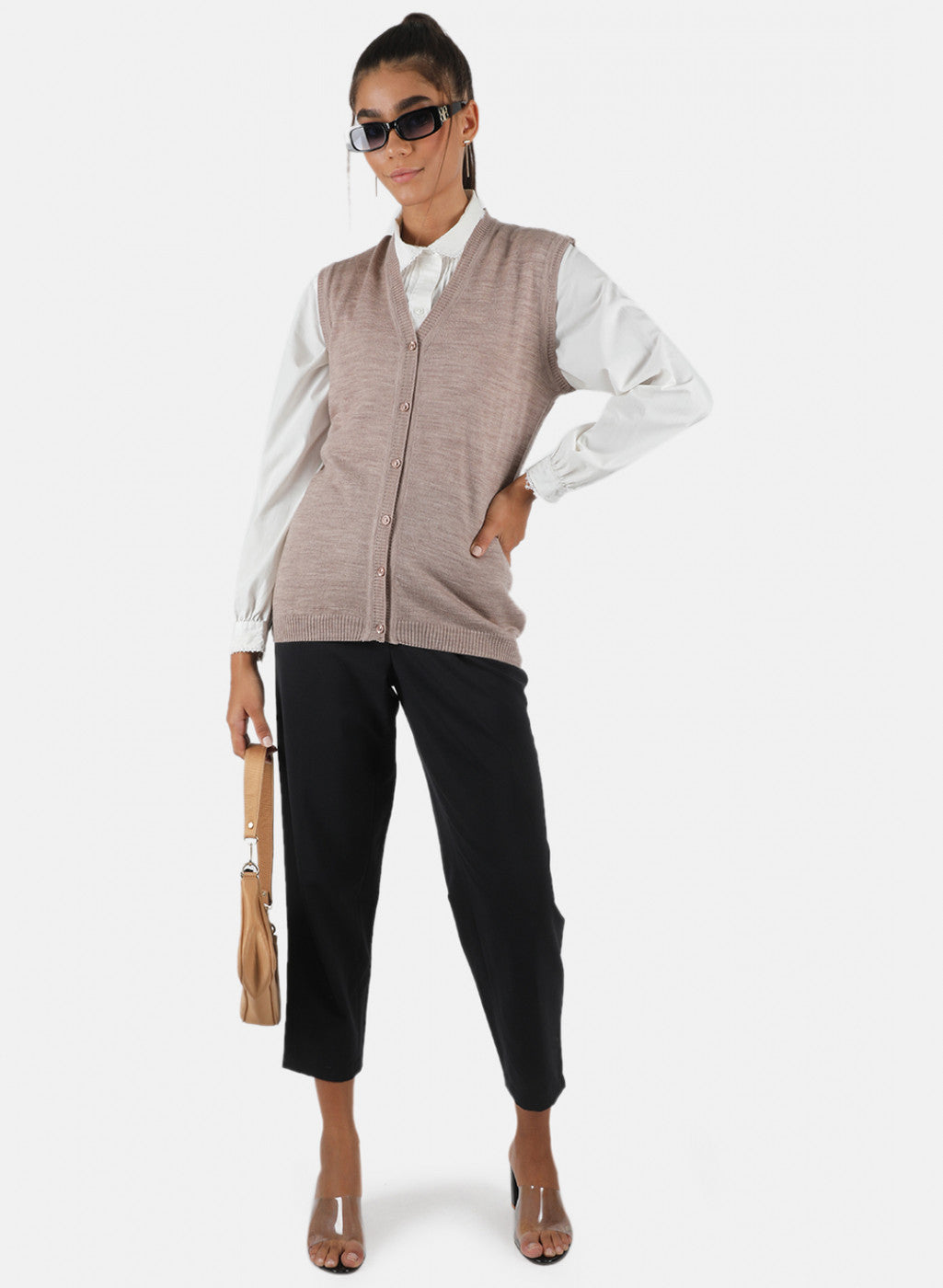 Women Beige Solid Cardigan