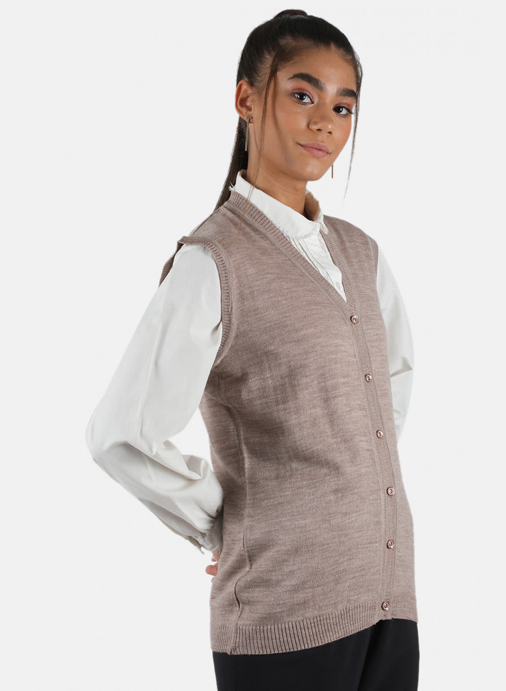 Women Beige Solid Cardigan