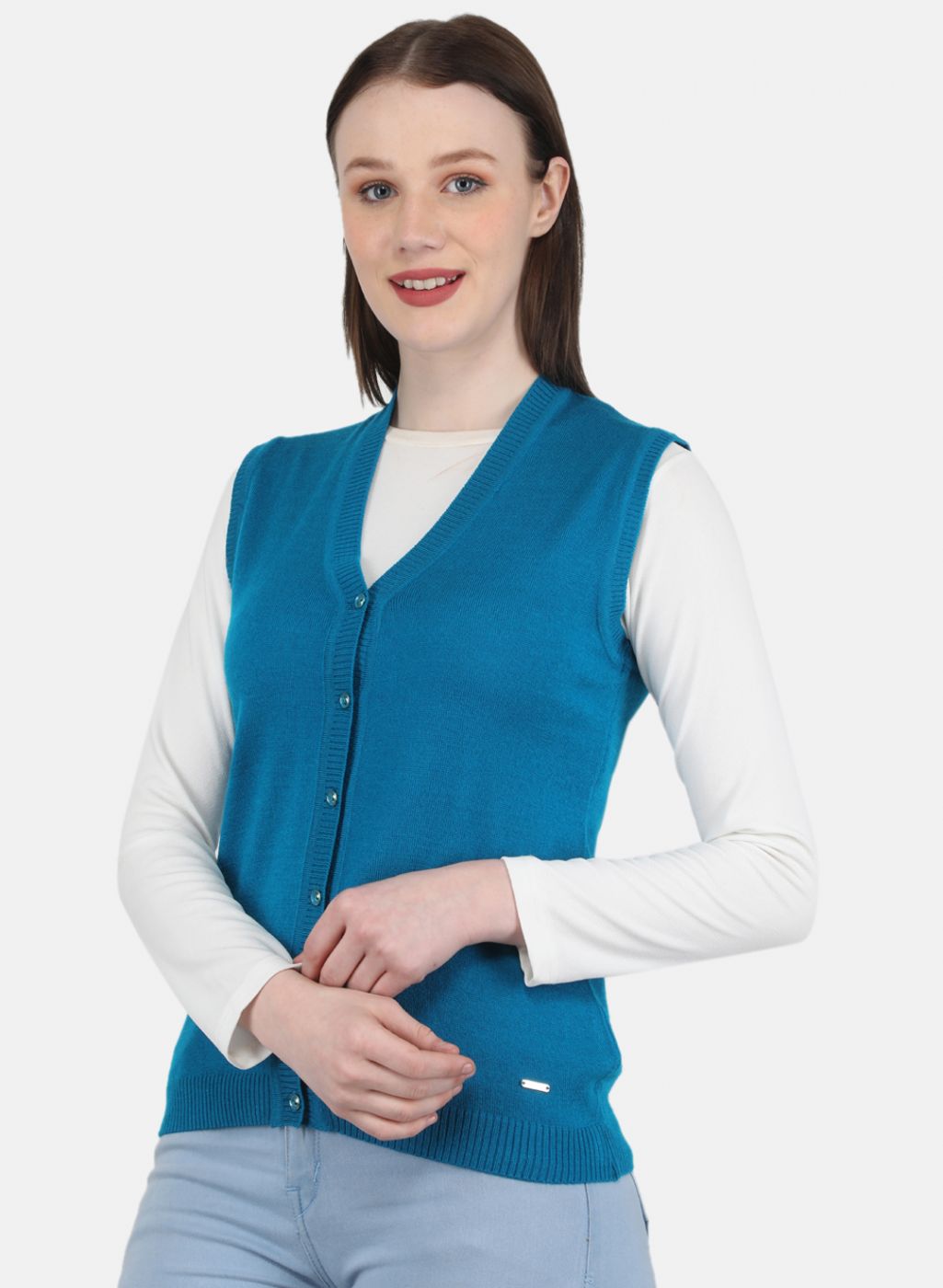 Women Blue Solid Cardigan
