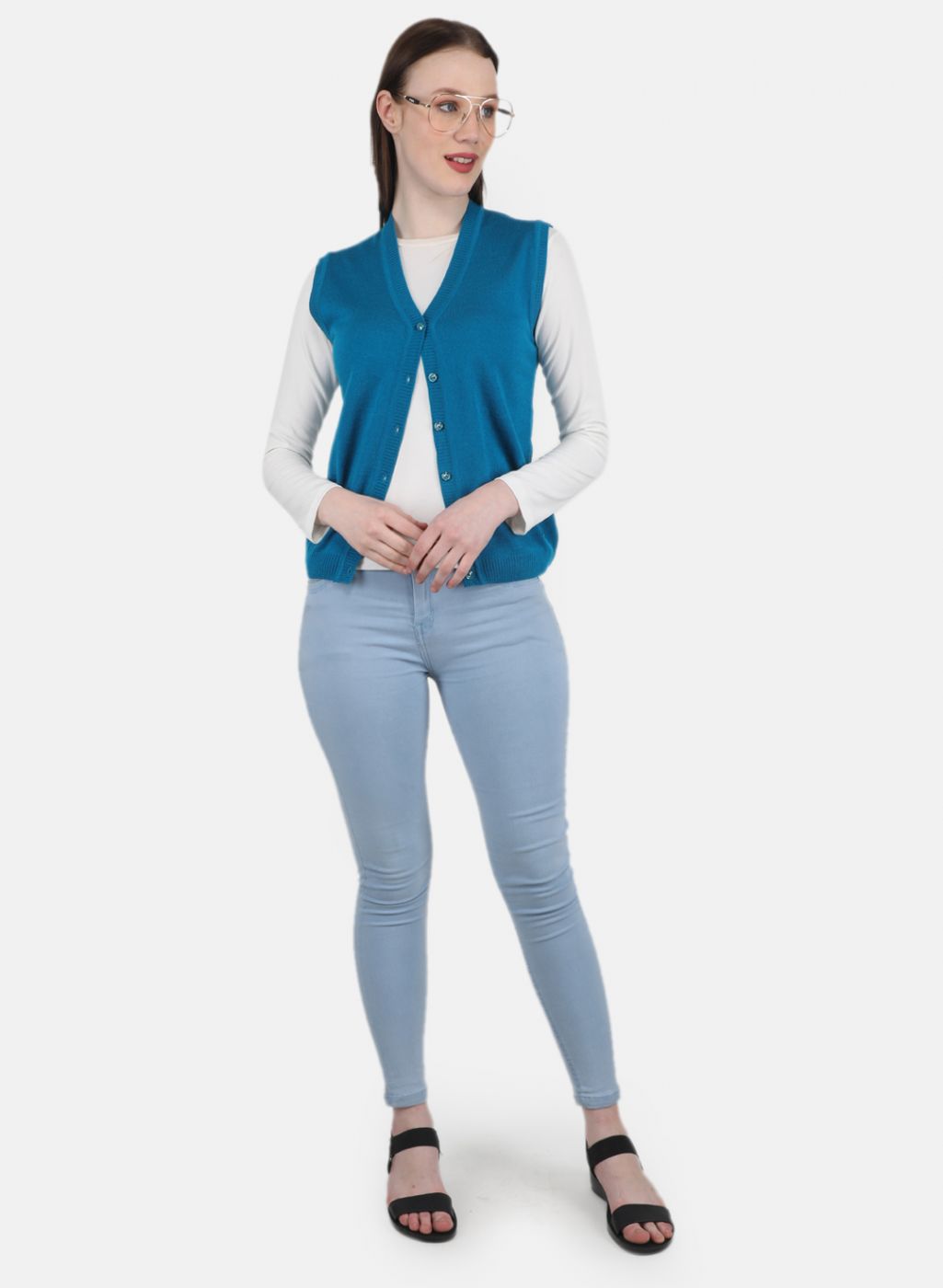 Women Blue Solid Cardigan