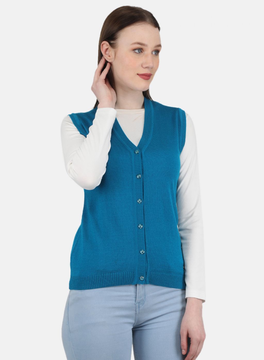 Women Blue Solid Cardigan