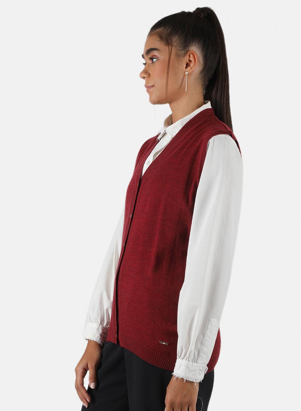 Women Maroon Solid Cardigan