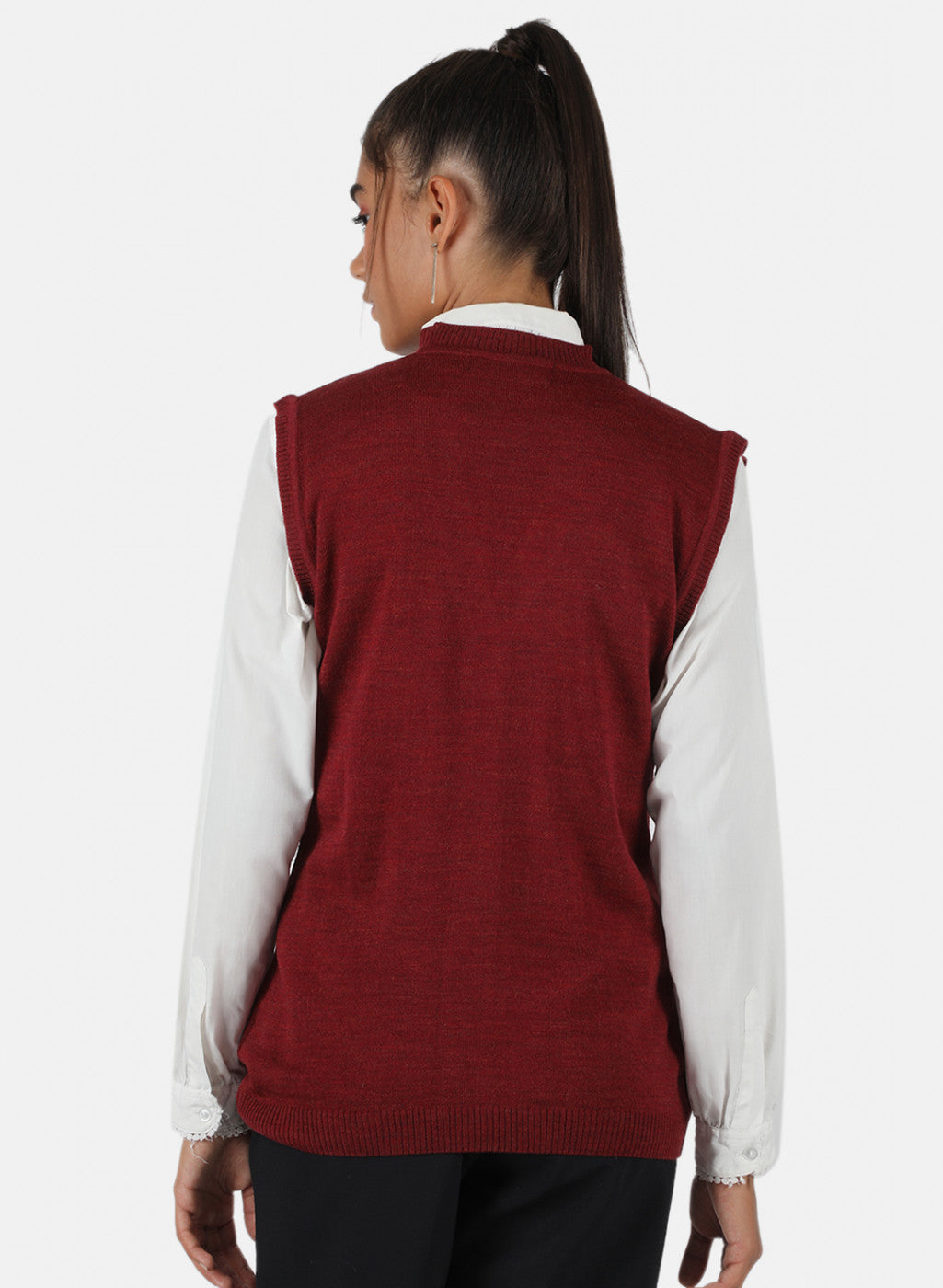 Women Maroon Solid Cardigan
