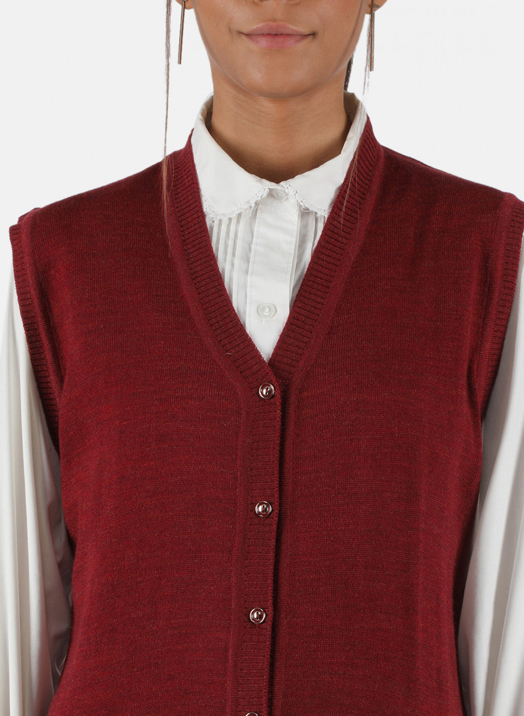Women Maroon Solid Cardigan