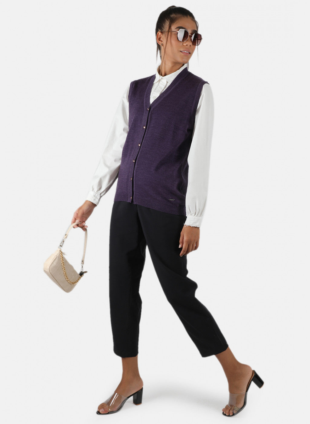 Women Purple Solid Cardigan