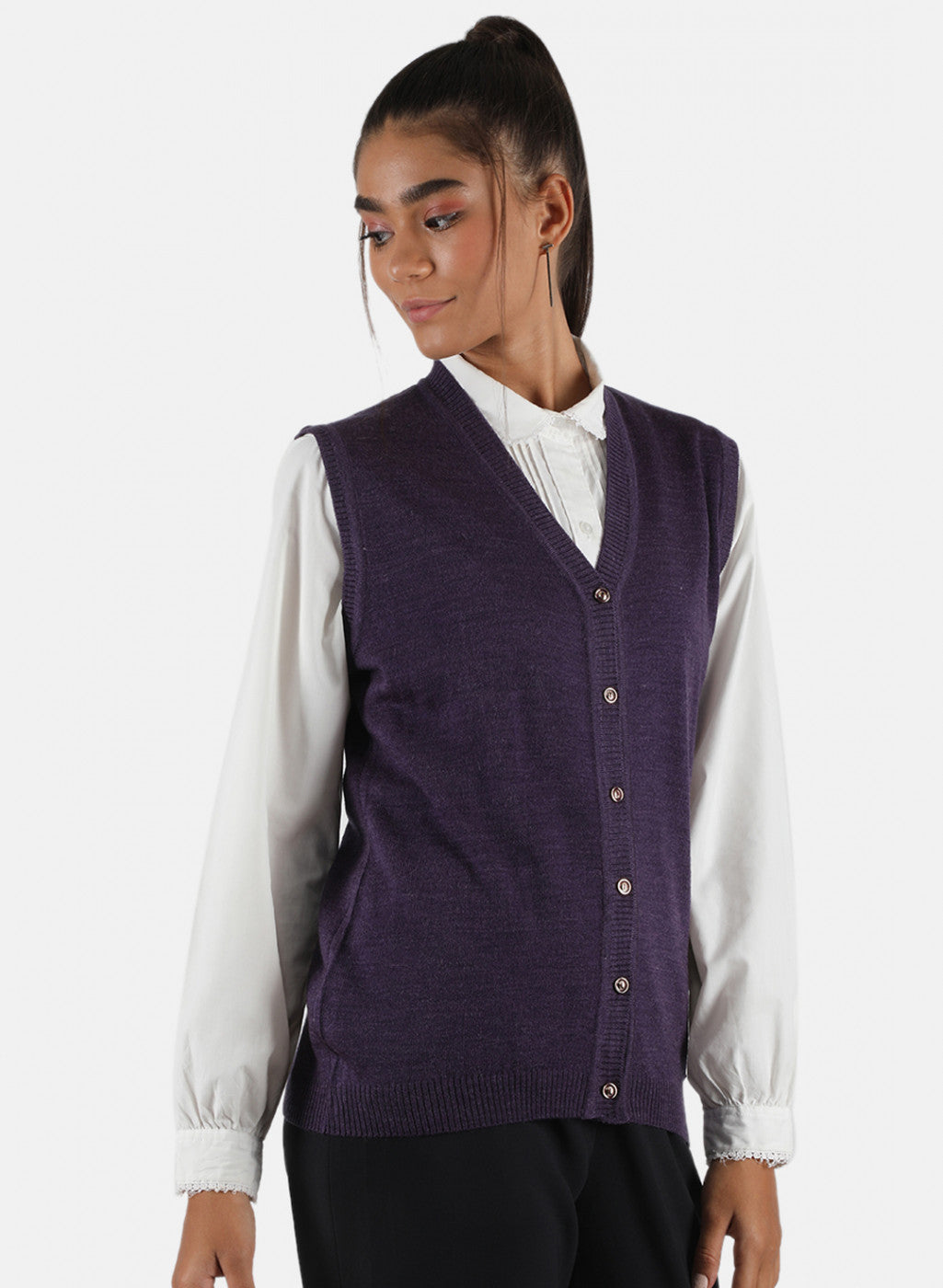 Women Purple Solid Cardigan