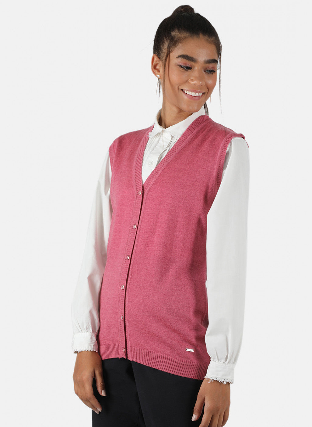 Women Pink Solid Cardigan