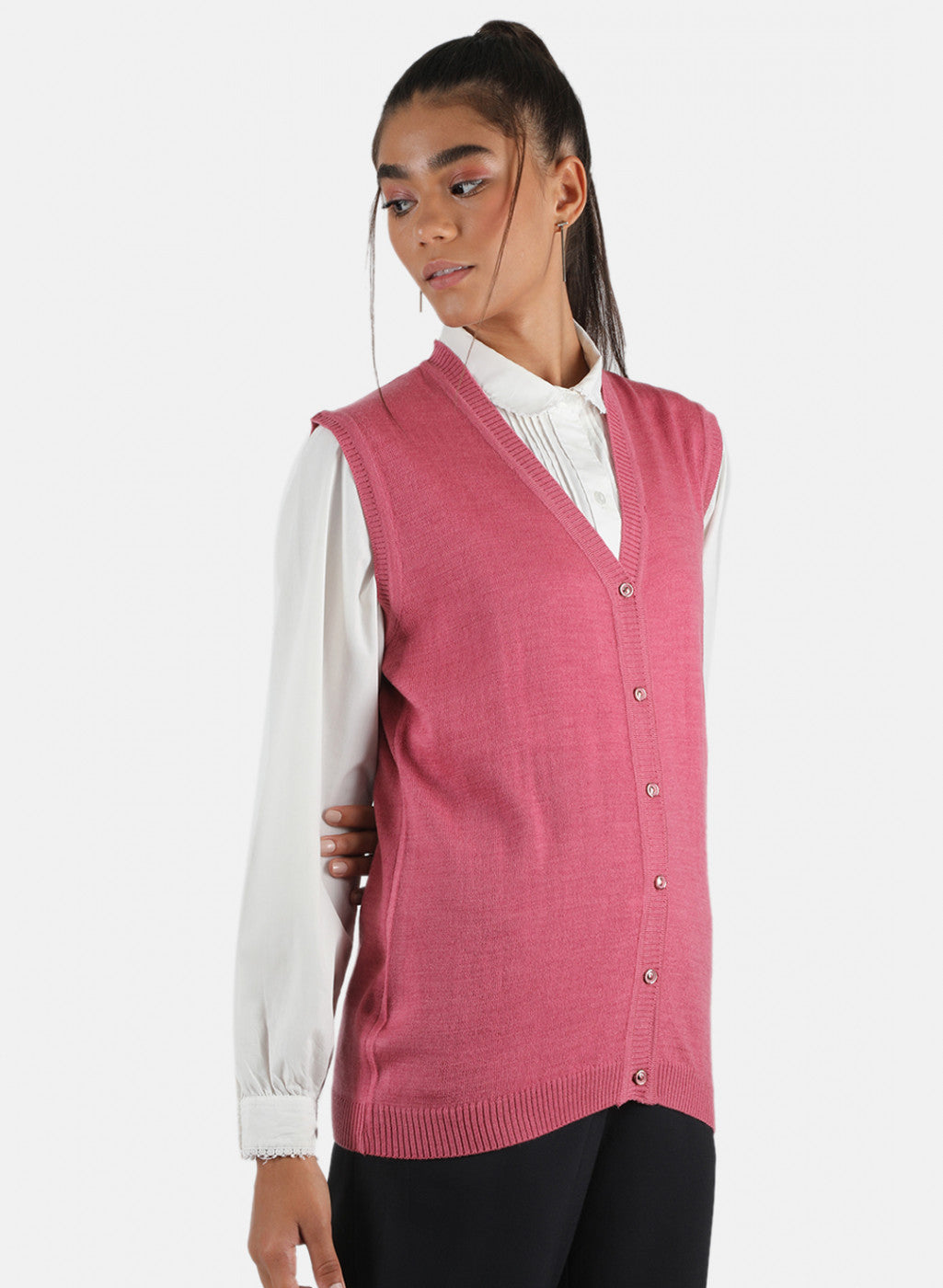 Women Pink Solid Cardigan