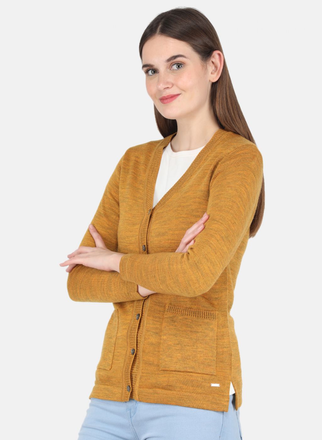 Women Yellow Solid Cardigan