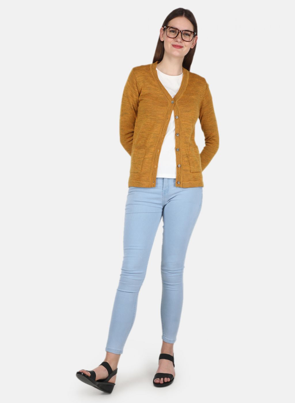 Women Yellow Solid Cardigan