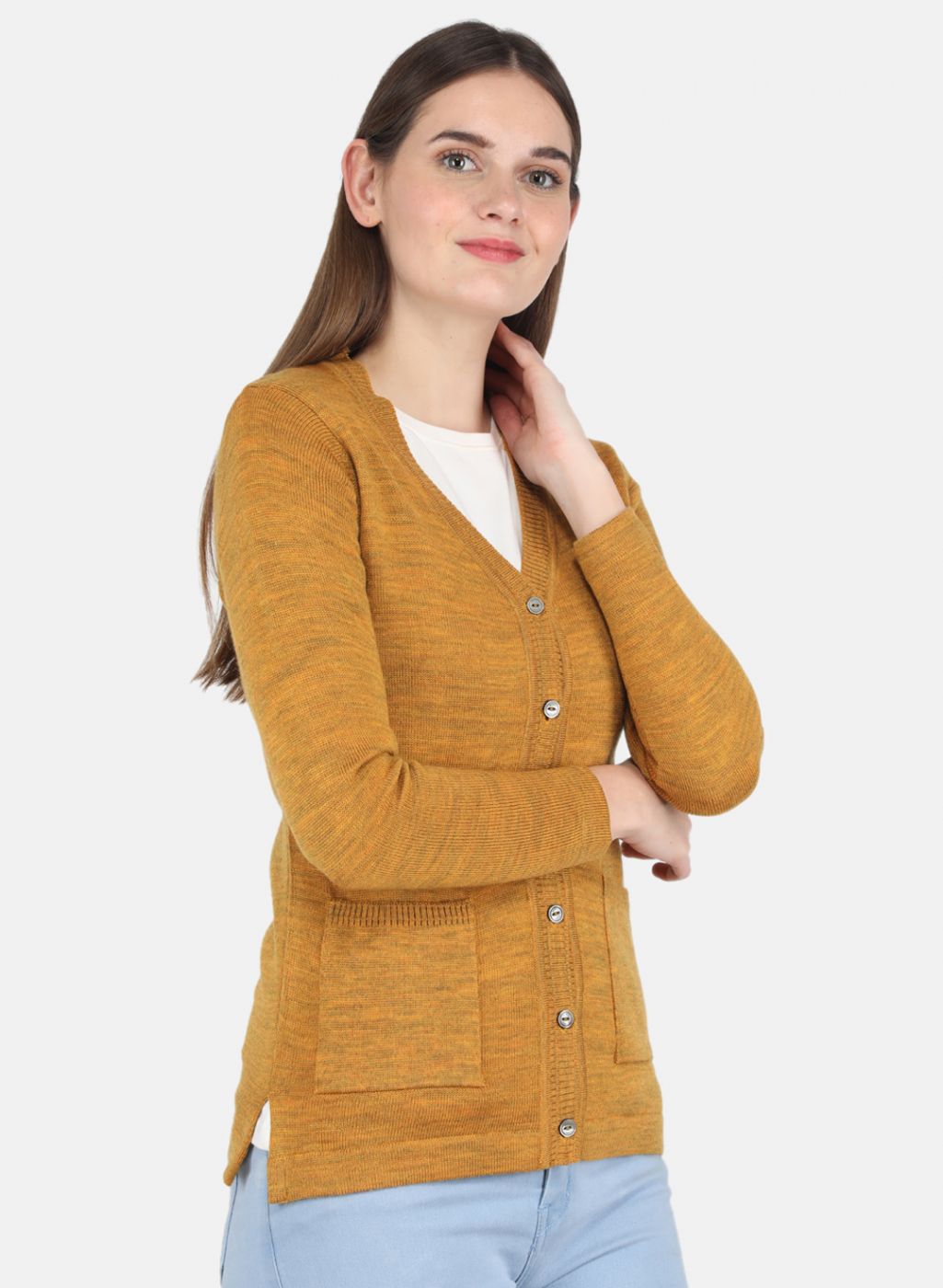 Women Yellow Solid Cardigan
