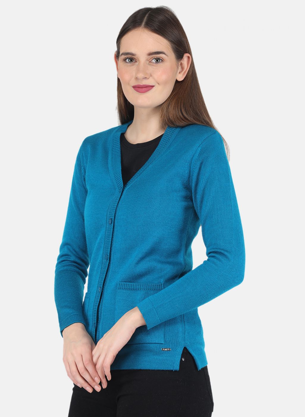 Women Blue Solid Cardigan