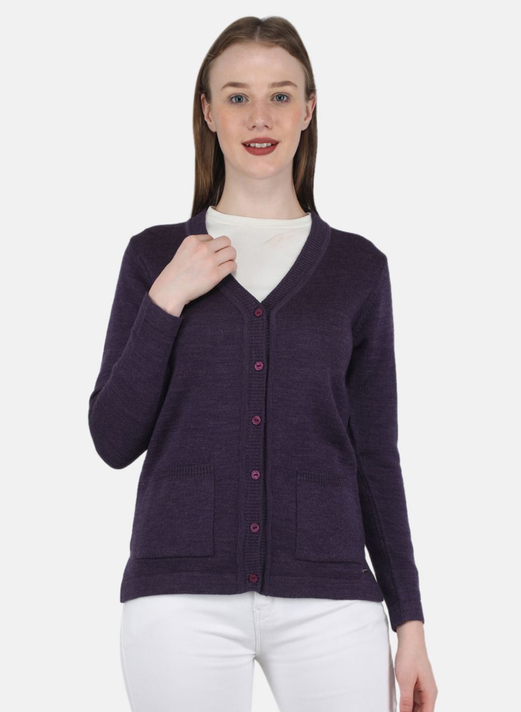 Women Purple Solid Cardigan