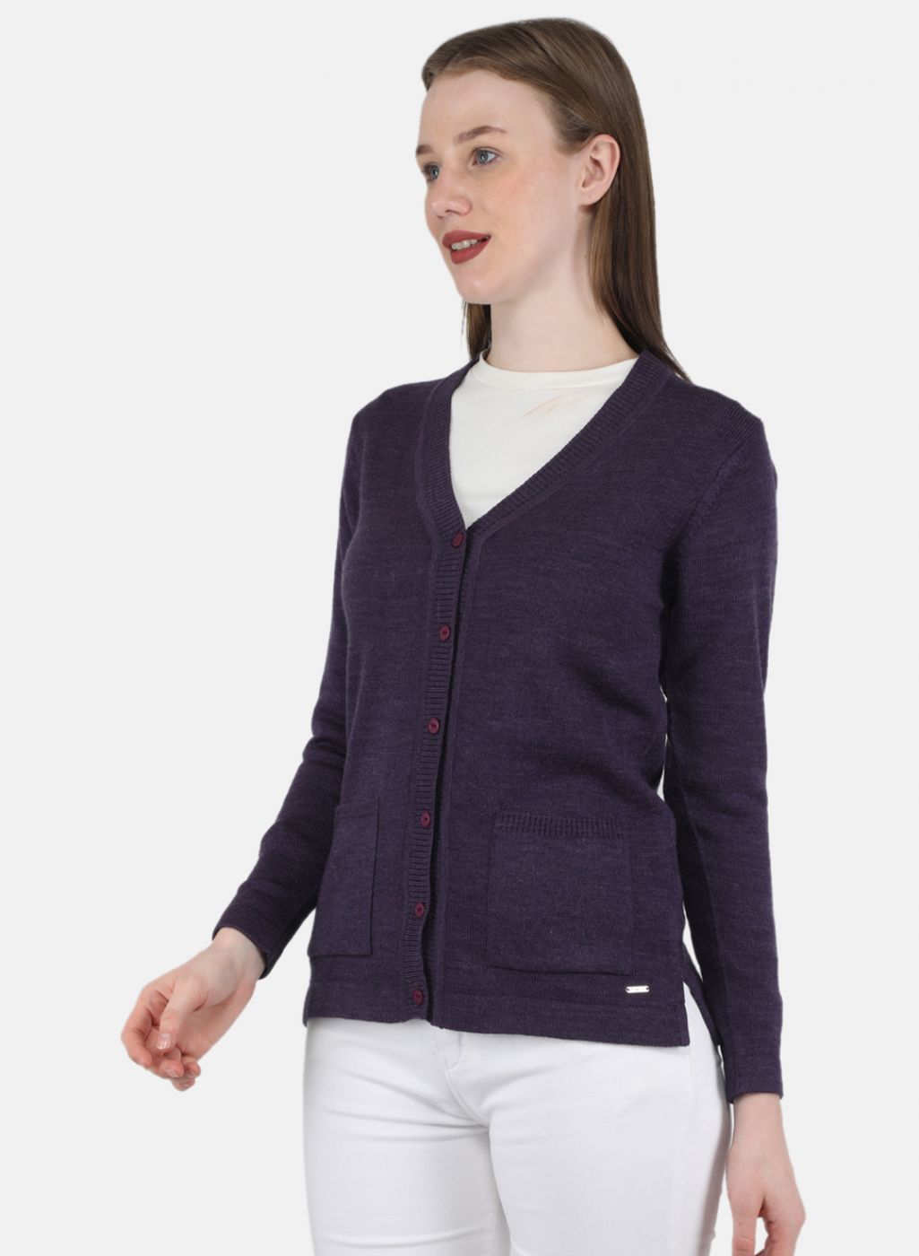 Women Purple Solid Cardigan