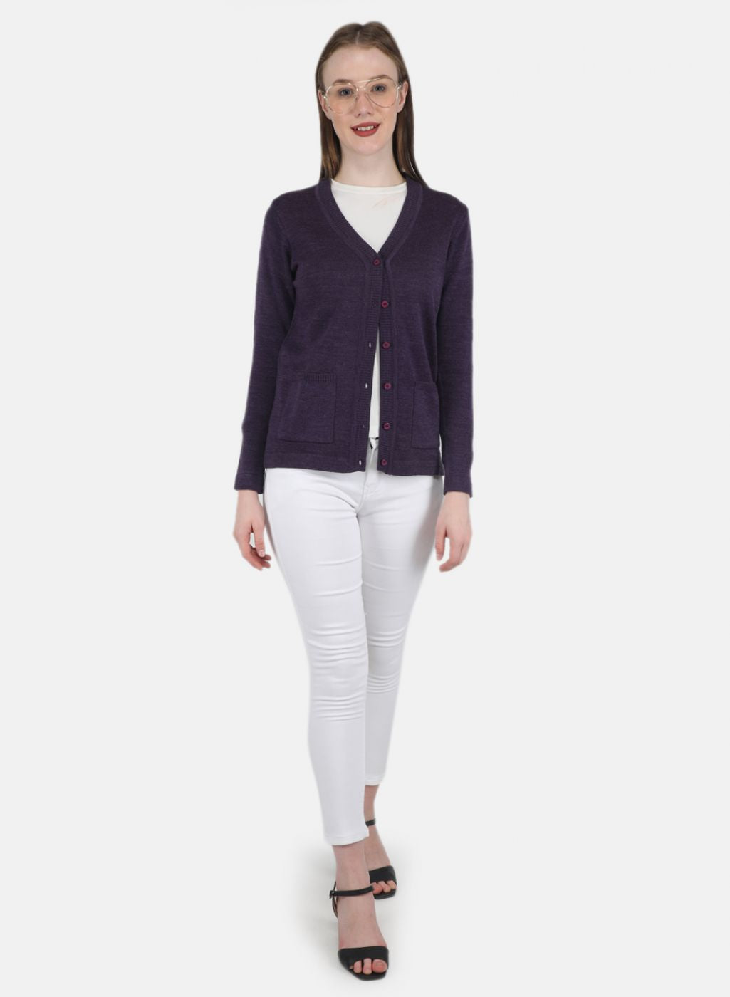 Women Purple Solid Cardigan