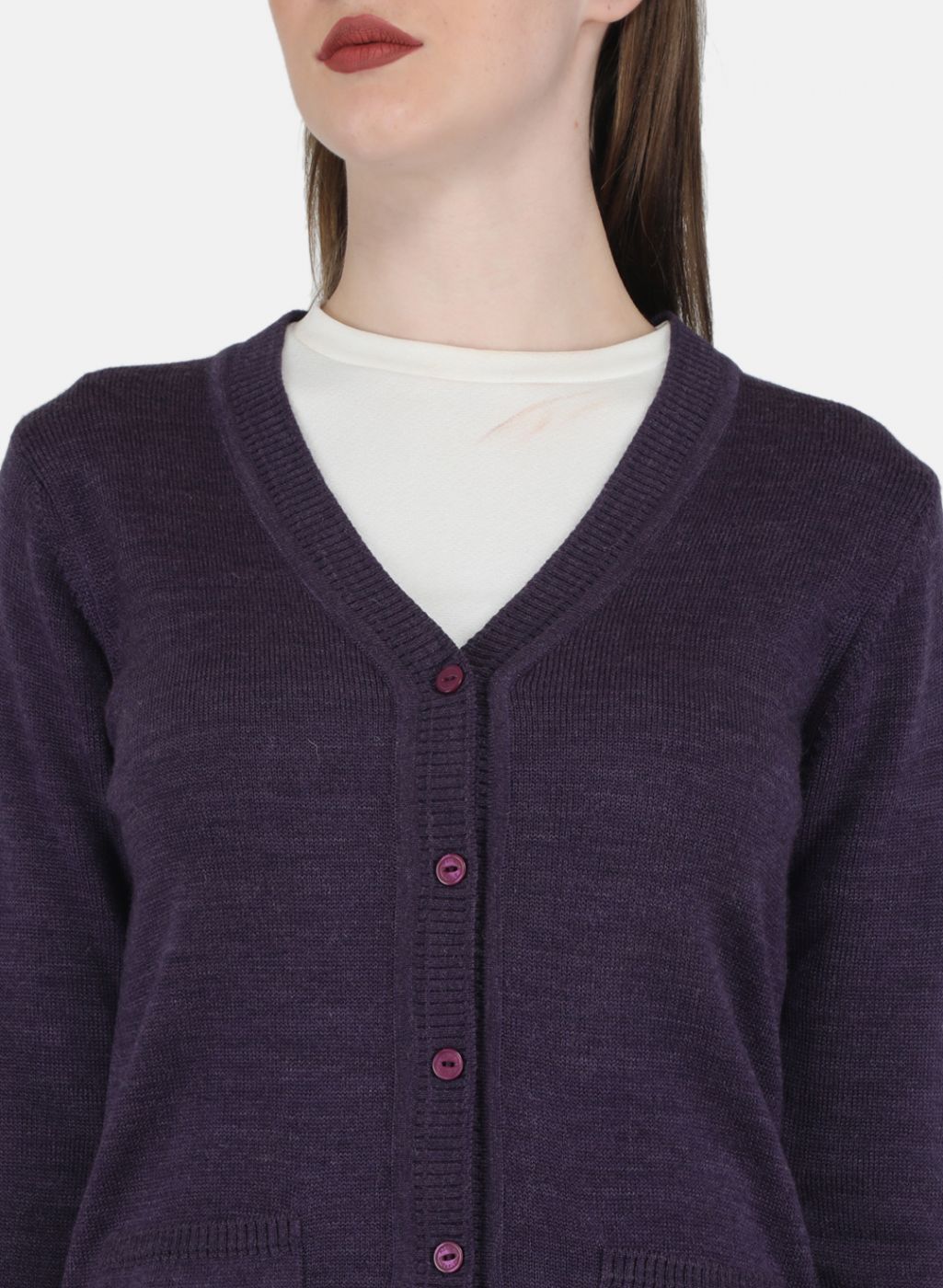 Women Purple Solid Cardigan