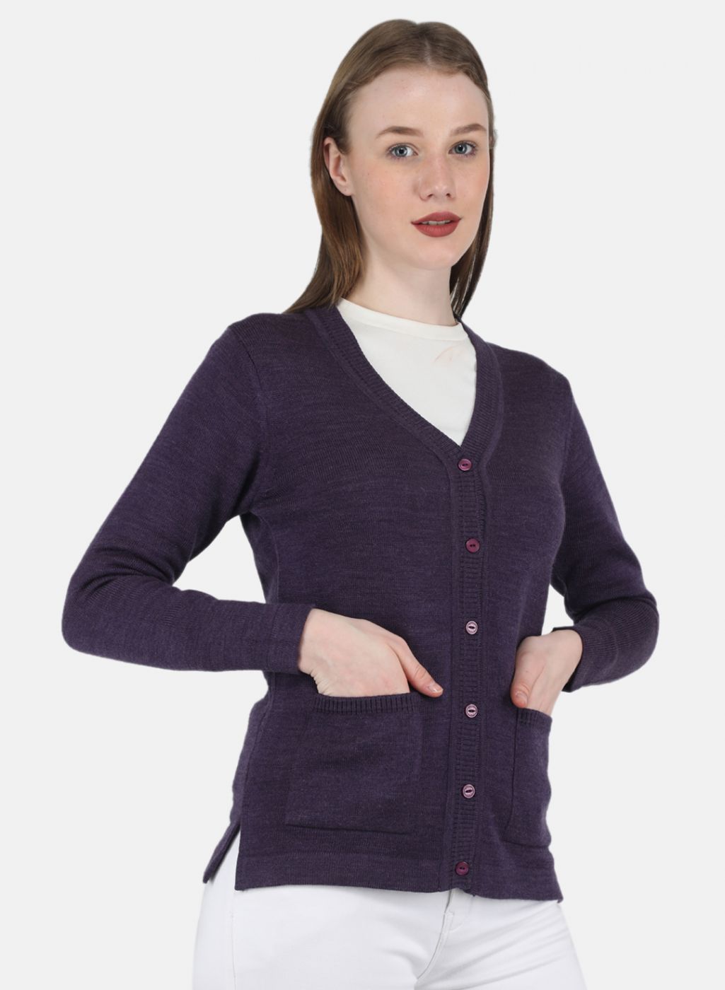 Women Purple Solid Cardigan